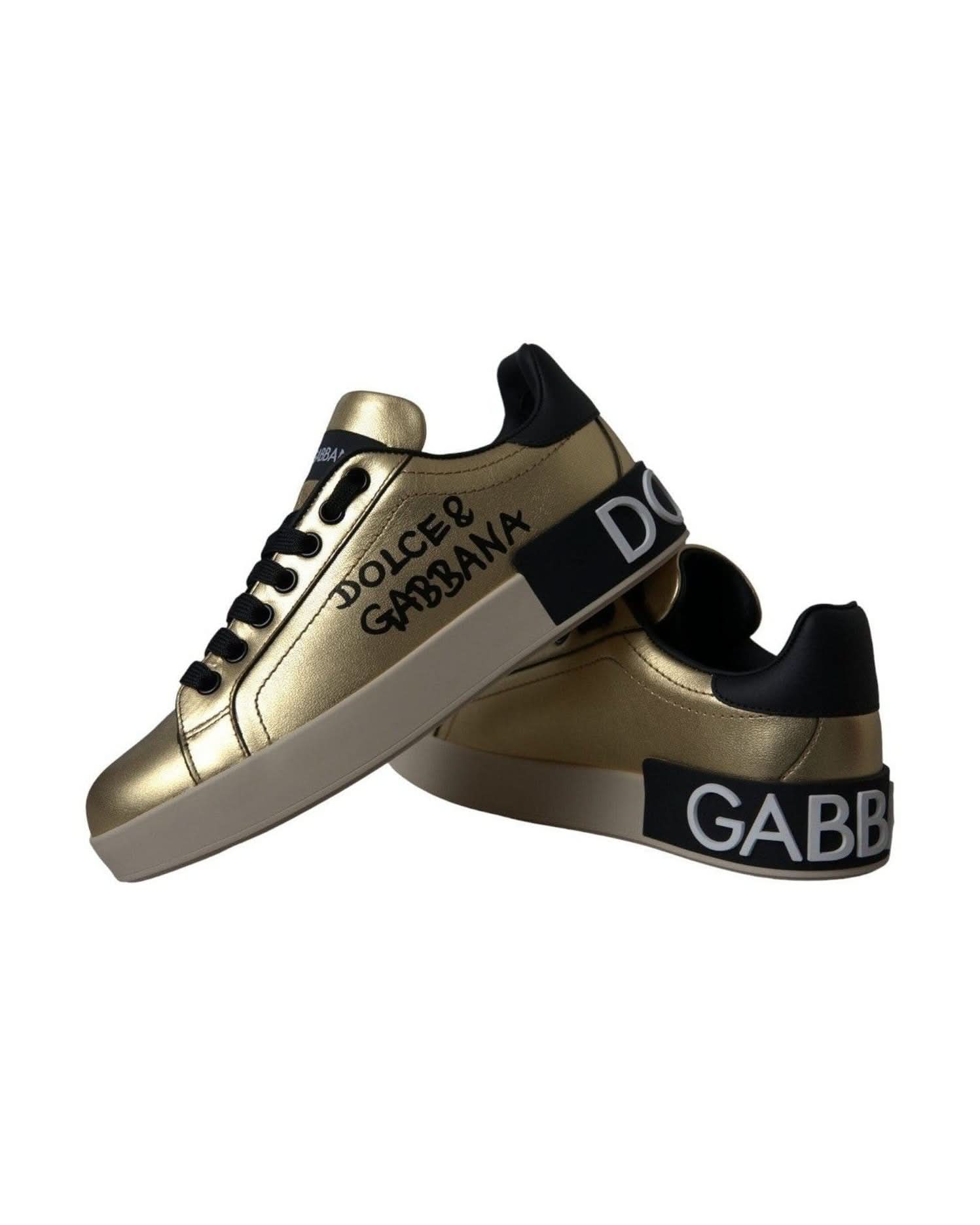 Dolce & Gabbana Gold Portofino Calf Leather Sneakers Women Shoes Sneakers