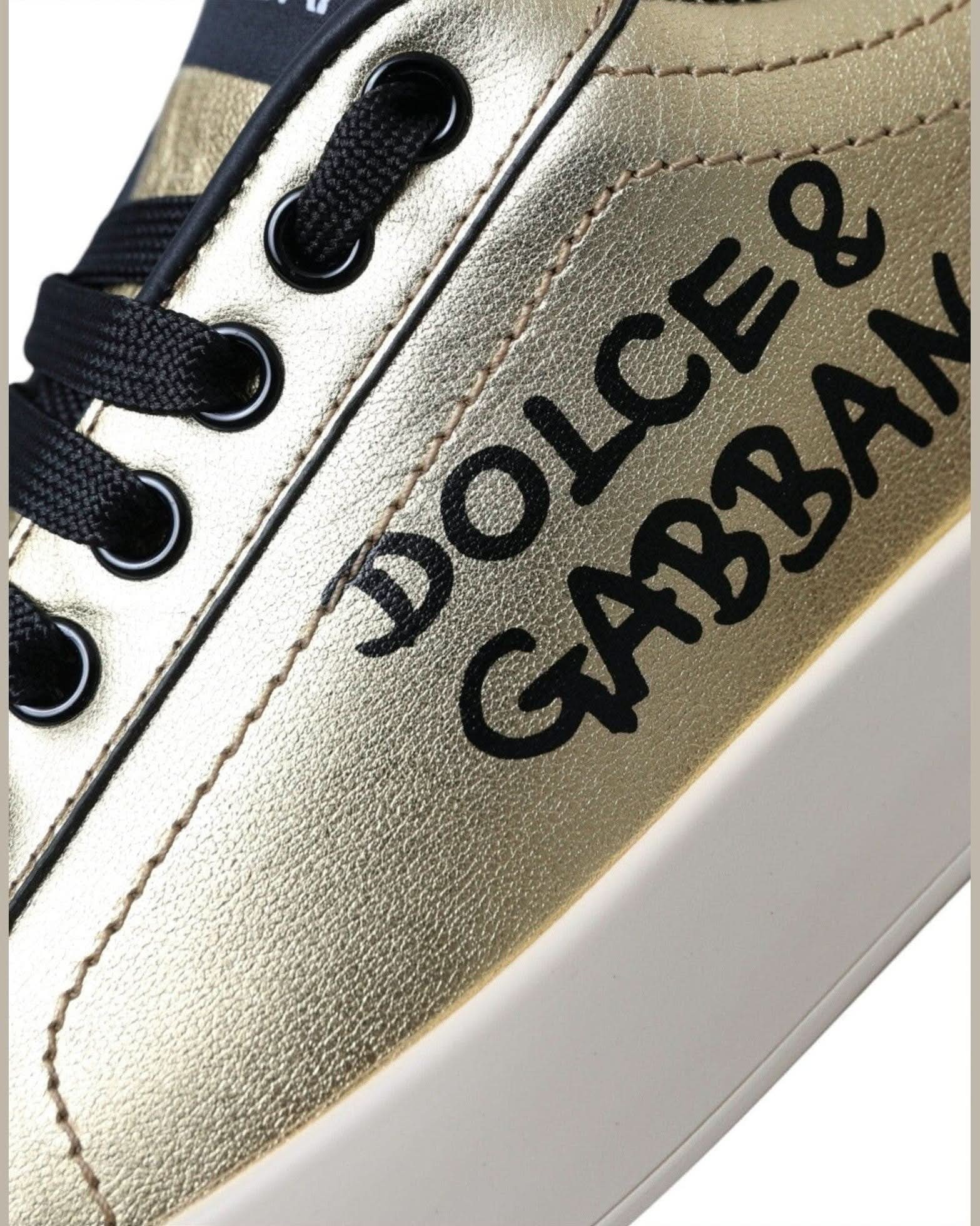 Dolce & Gabbana Gold Portofino Calf Leather Sneakers Women Shoes Sneakers