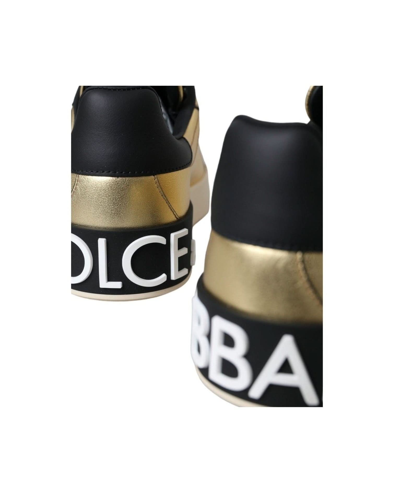 Dolce & Gabbana Gold Portofino Calf Leather Sneakers Women Shoes Sneakers