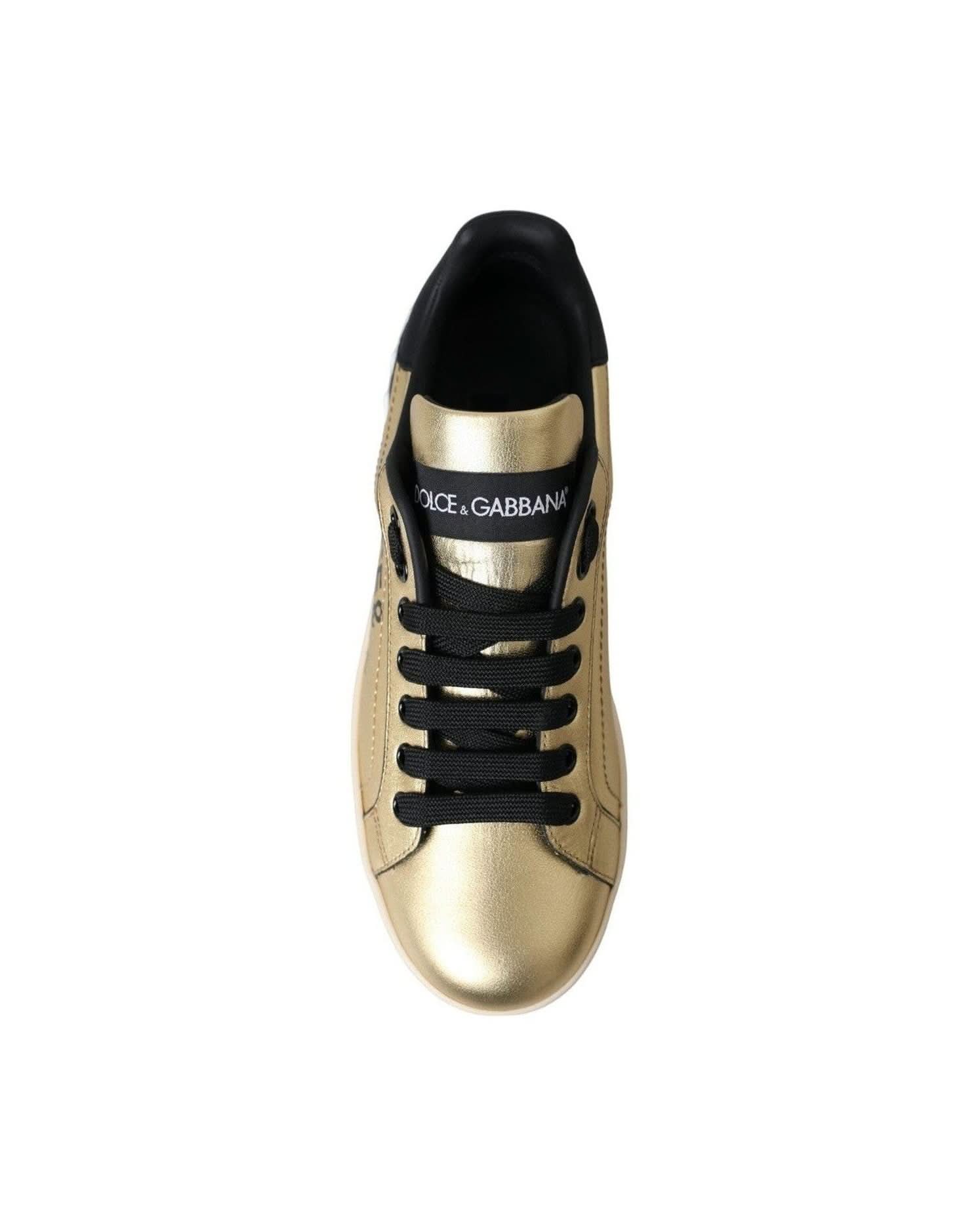 Dolce & Gabbana Gold Portofino Calf Leather Sneakers Women Shoes Sneakers