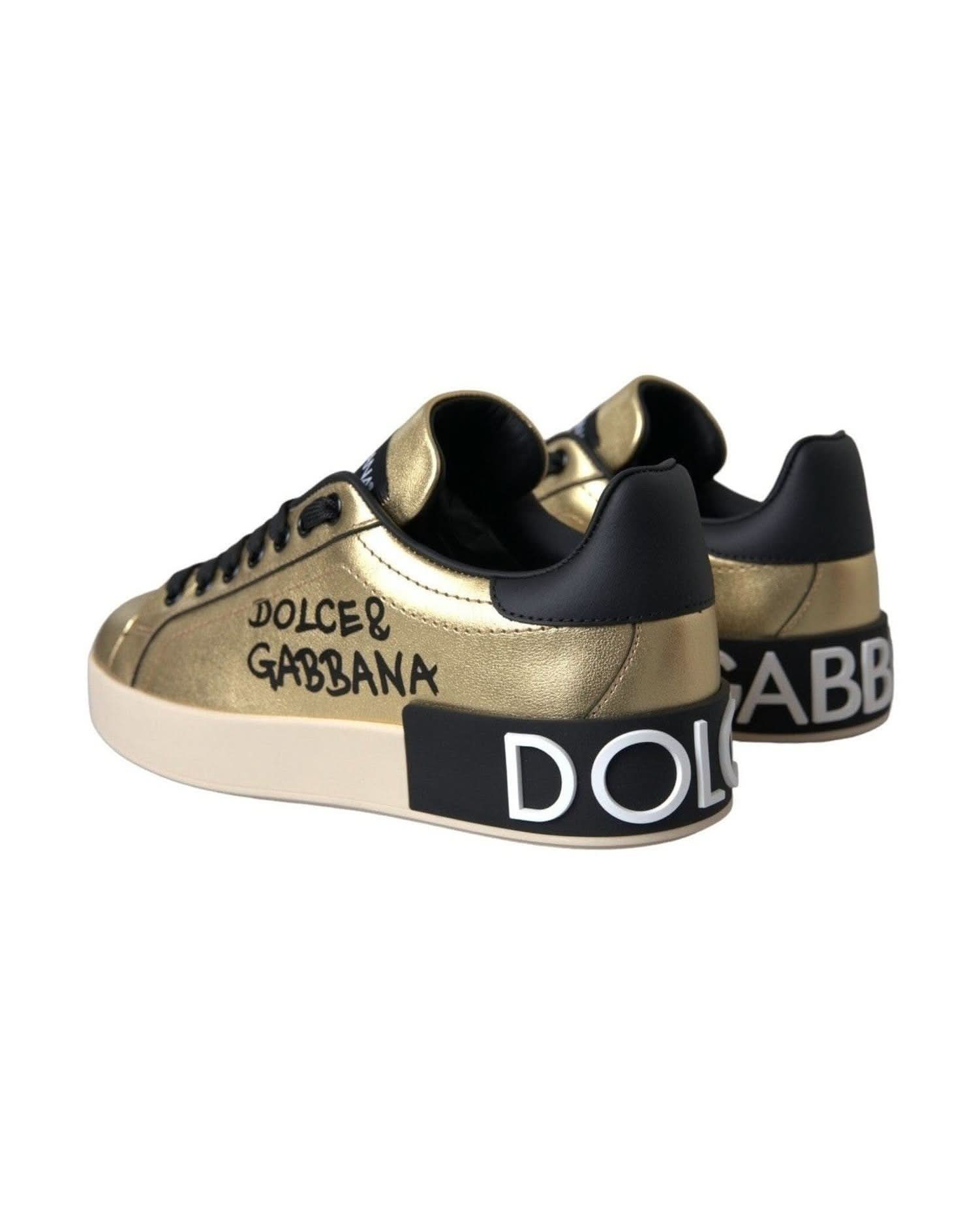 Dolce & Gabbana Gold Portofino Calf Leather Sneakers Women Shoes Sneakers