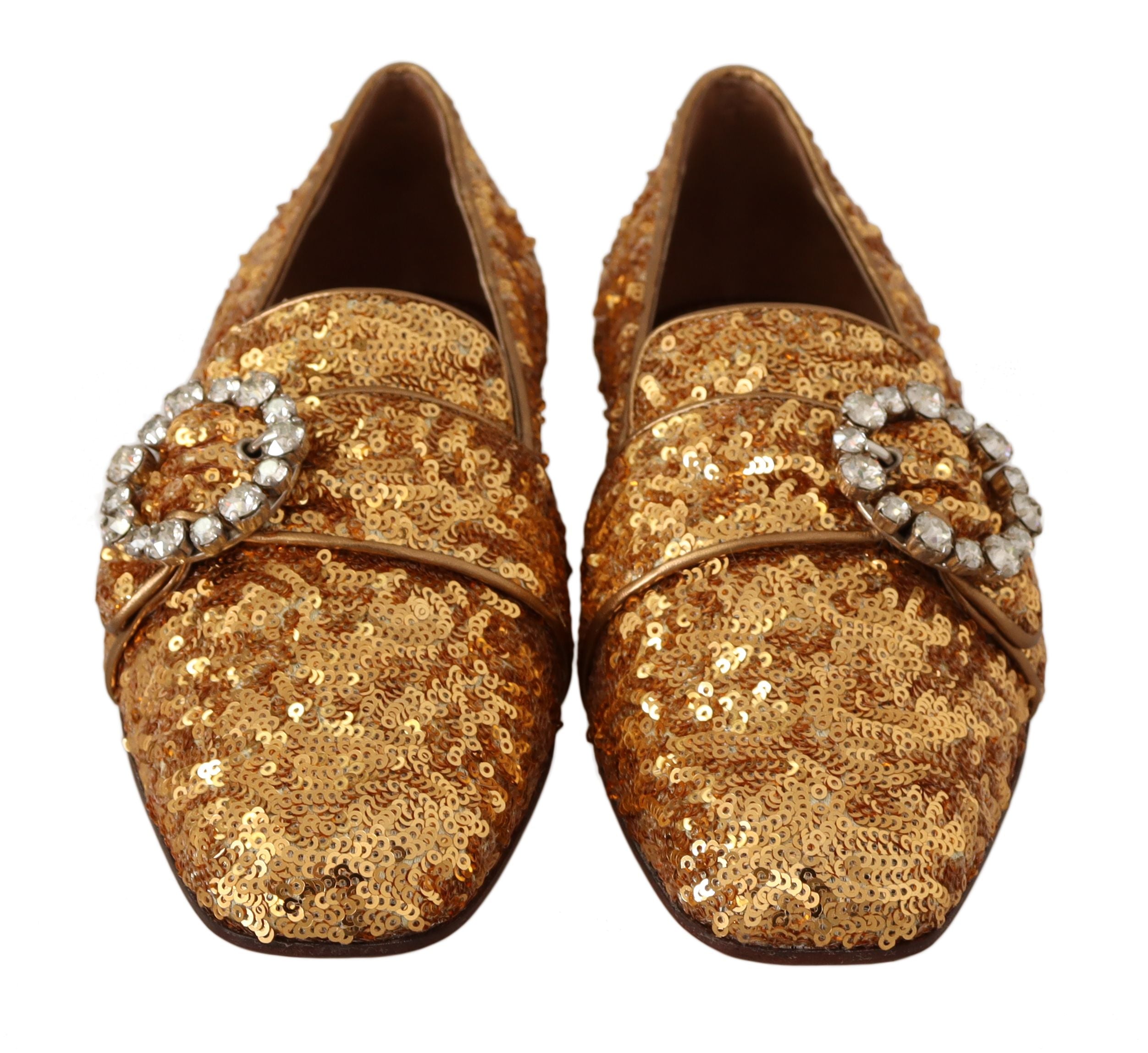 Dolce & Gabbana Gold Sequin Crystal Flat Loafers Shoes Glam Steals