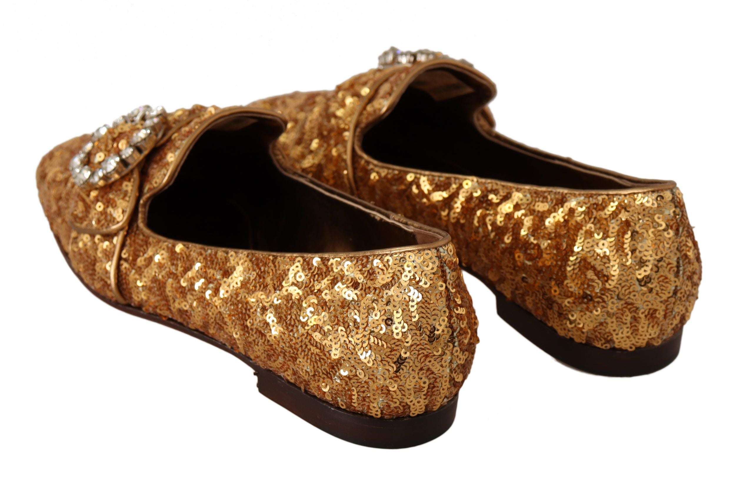 Dolce & Gabbana Gold Sequin Crystal Flat Loafers Shoes Glam Steals