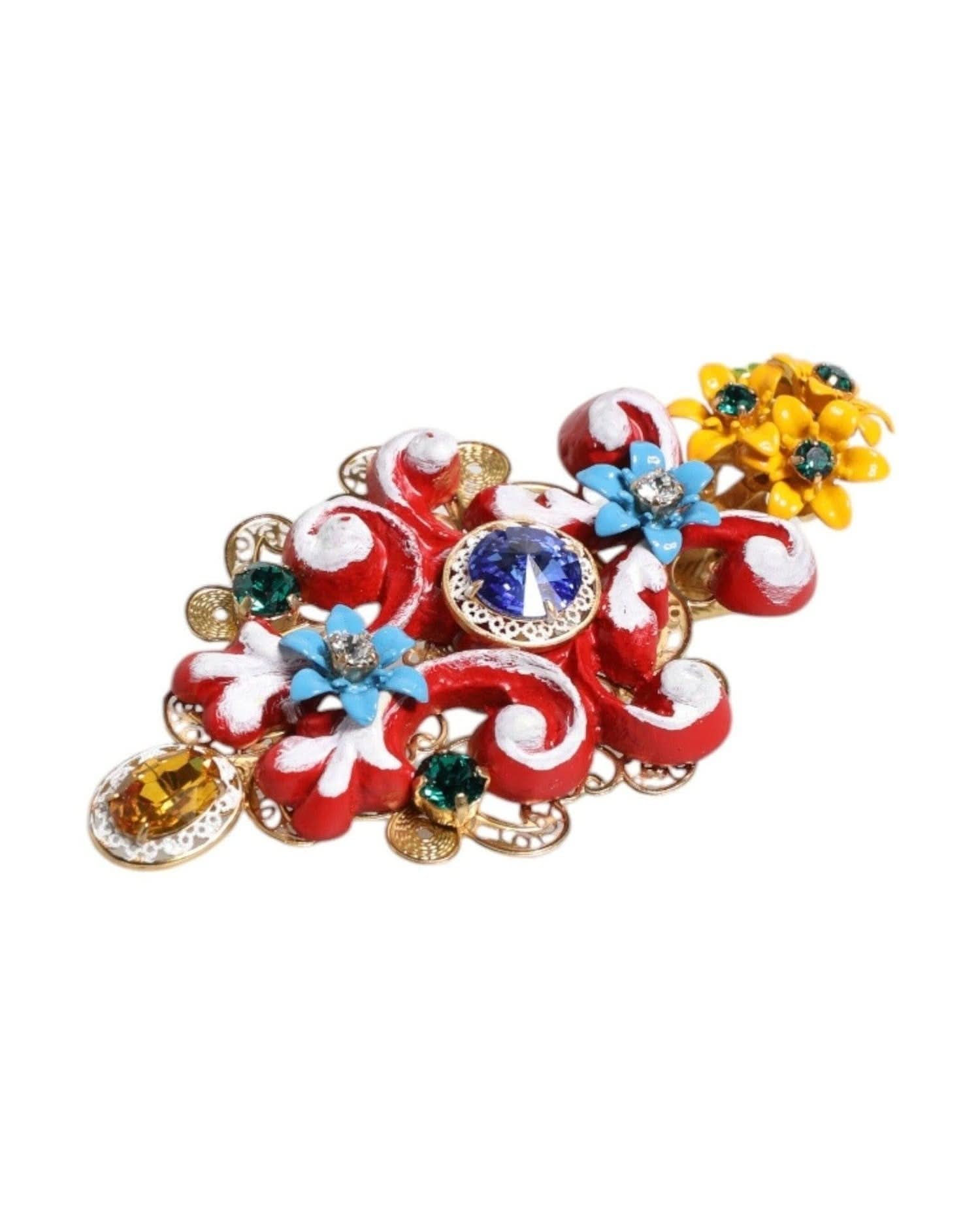 Dolce & Gabbana Gold Spring Carretto Brass Crystal Hair Clip Hair Pins, Claws & Clips