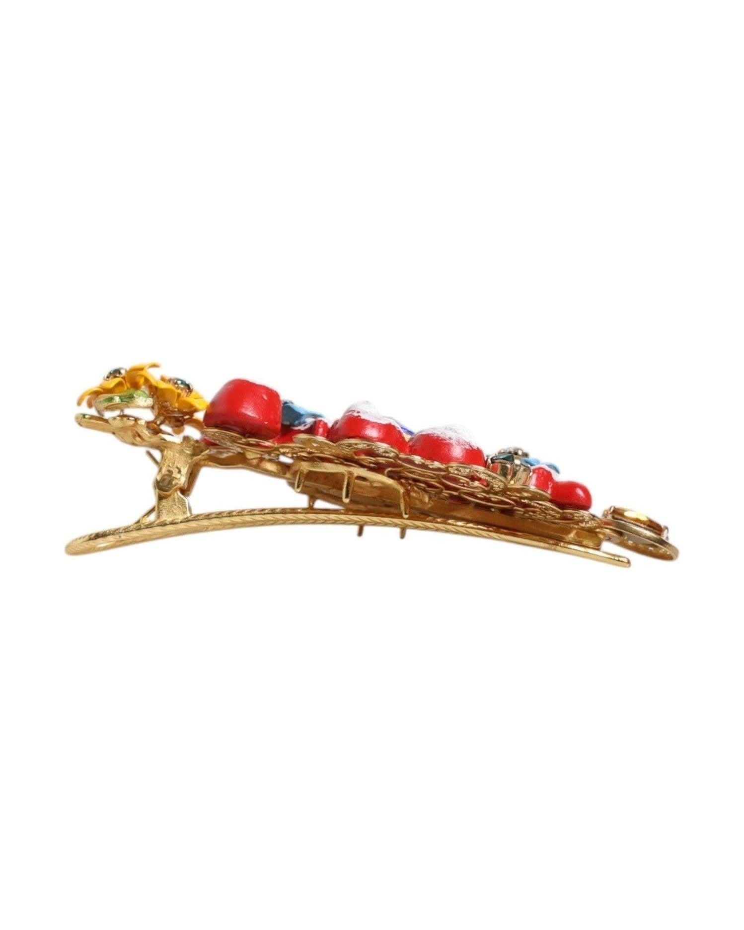 Dolce & Gabbana Gold Spring Carretto Brass Crystal Hair Clip Hair Pins, Claws & Clips
