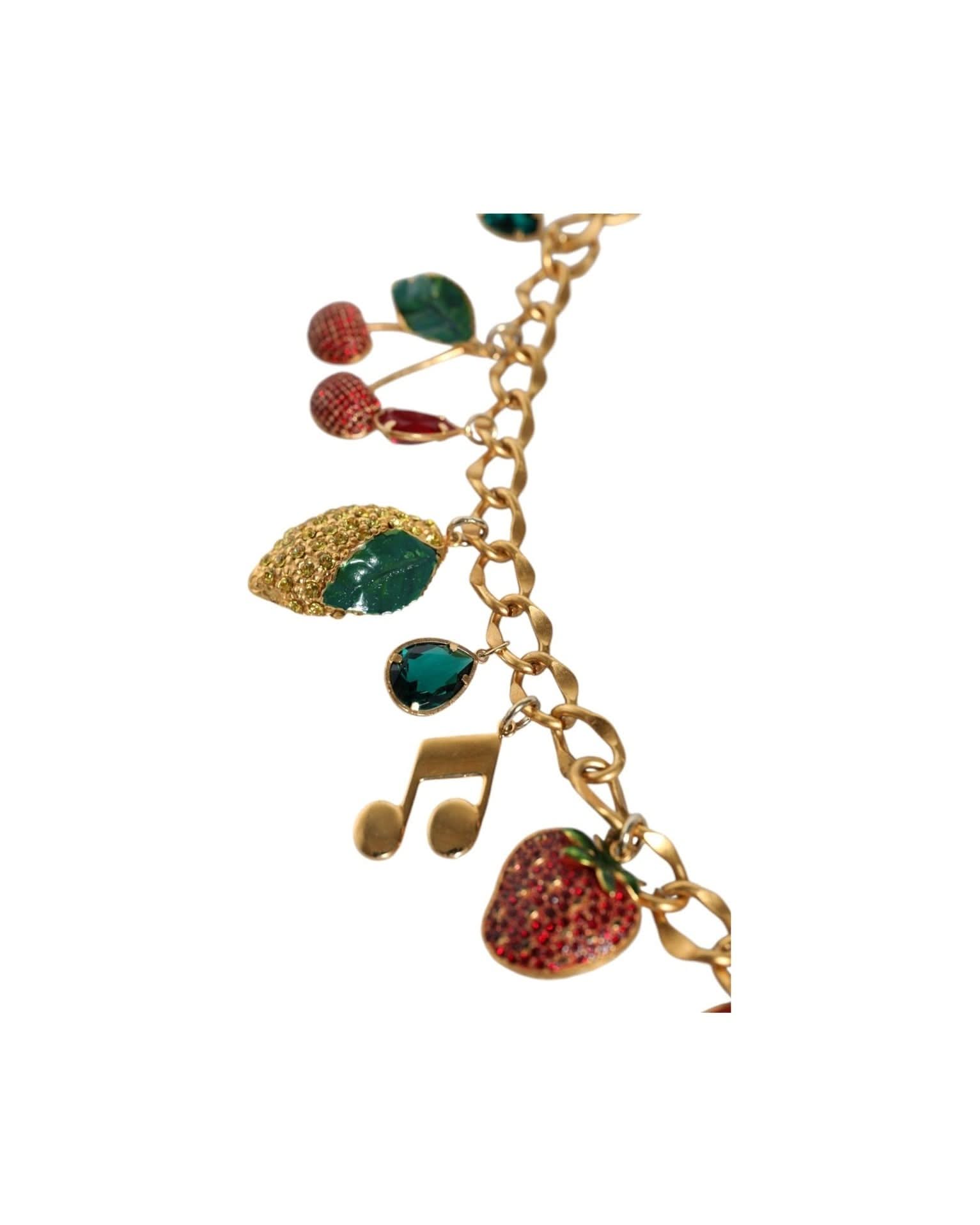 Dolce & Gabbana Gold Tone Brass Fruity Crystal Embellished Waist Chain Belt Body Jewelry