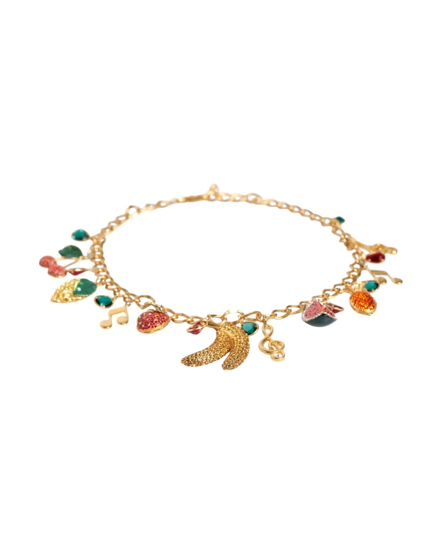 Dolce & Gabbana Tone Brass Fruity Crystal Embellished Waist Chain Gold Belt Glam Steals