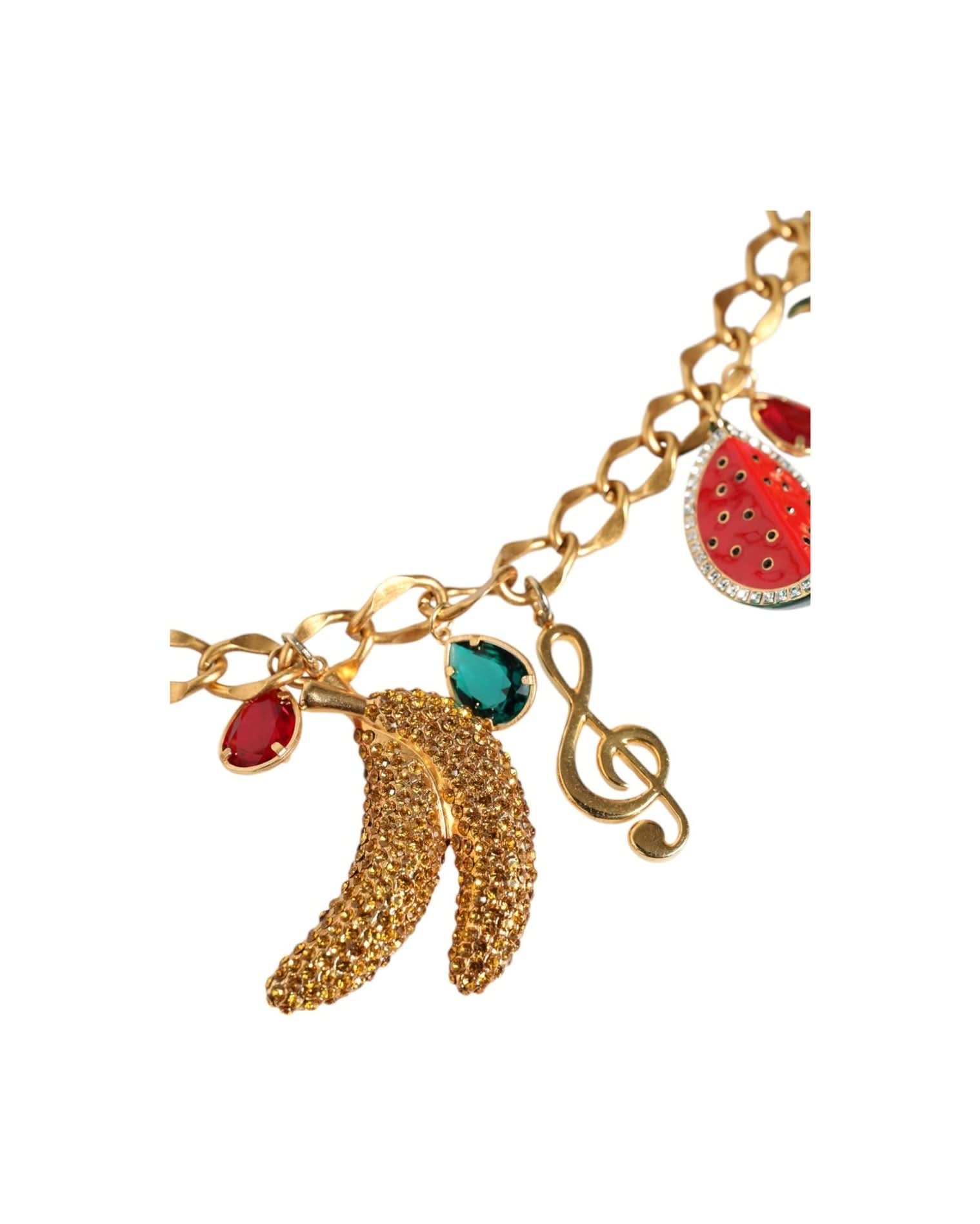 Dolce & Gabbana Gold Tone Brass Fruity Crystal Embellished Waist Chain Belt Body Jewelry