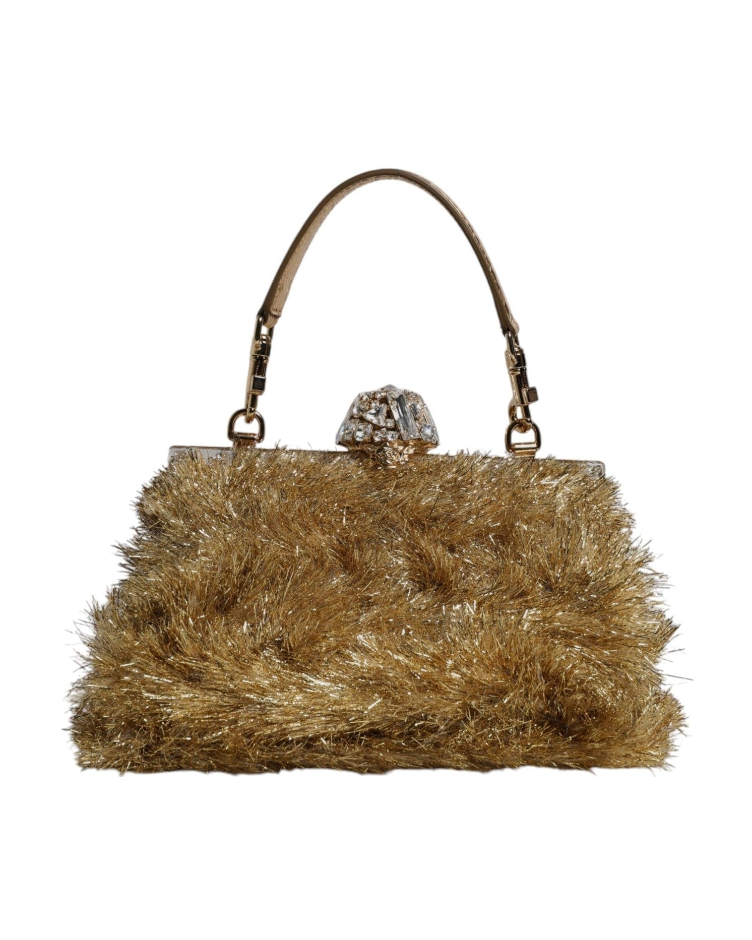 Dolce & Gabbana Gold Vanda Chain Strap Tinsel Crystal Evening Clutch Bag Glam Steals