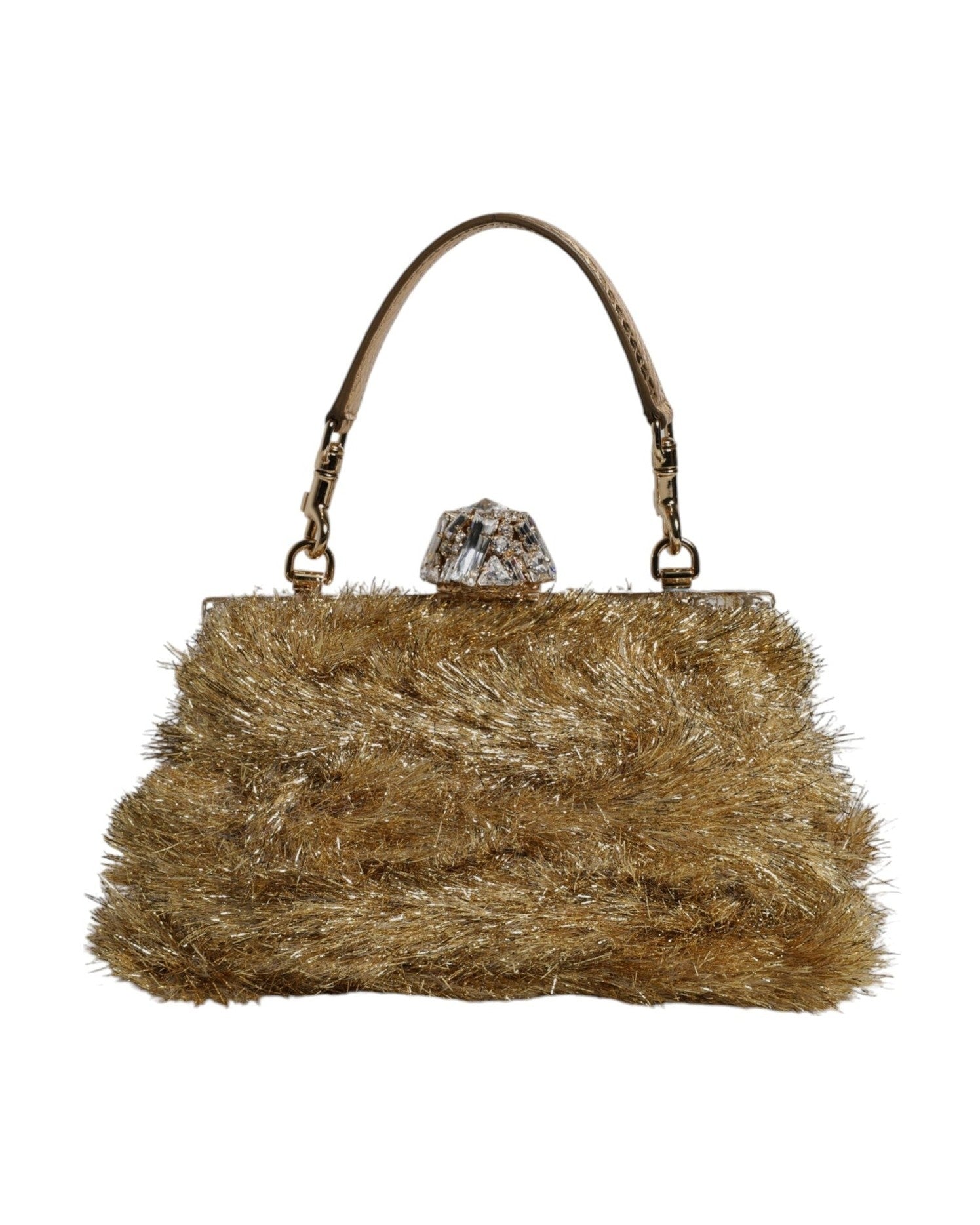 Dolce & Gabbana Gold Vanda Chain Strap Tinsel Crystal Evening Clutch Bag Glam Steals