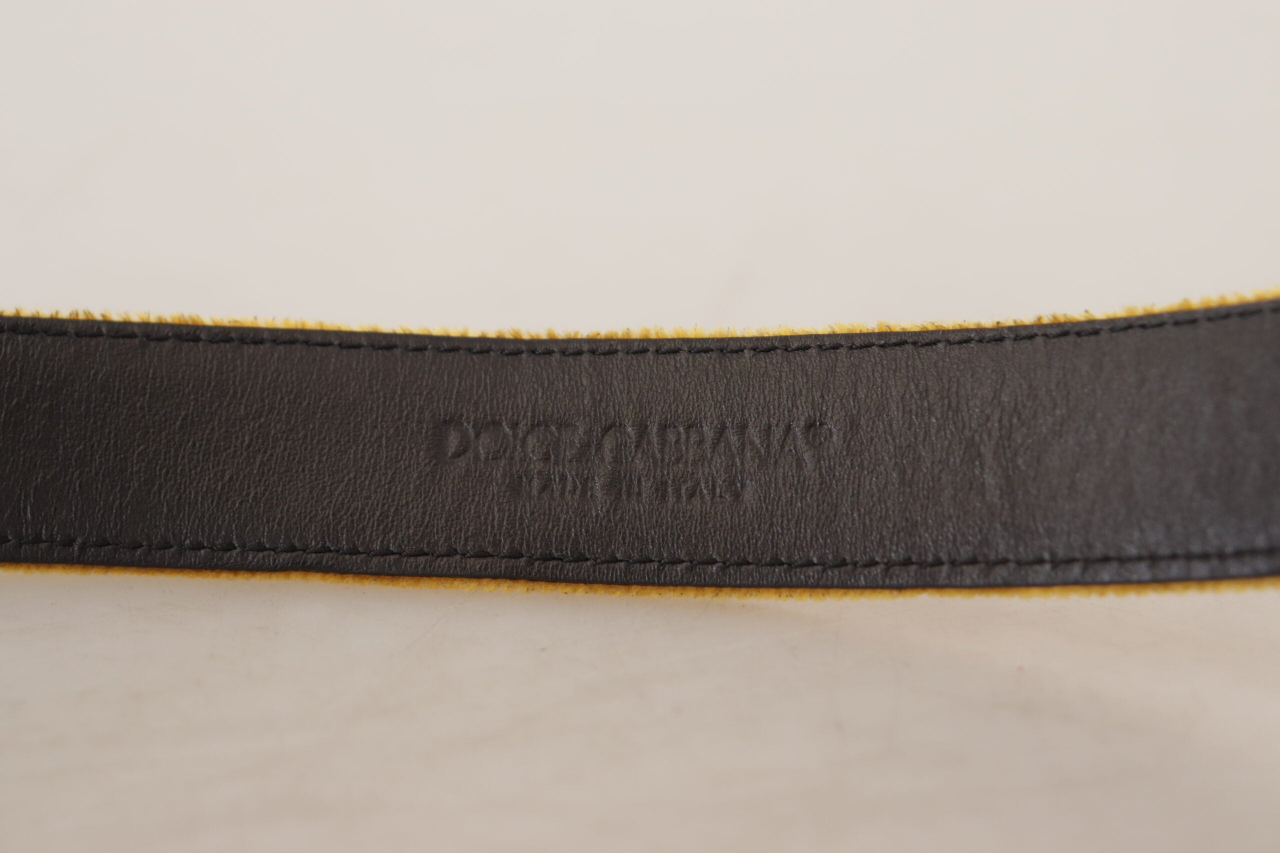 Dolce & Gabbana Gold Velvet Mustard Logo Engraved Metal Buckle Belt Glam Steals