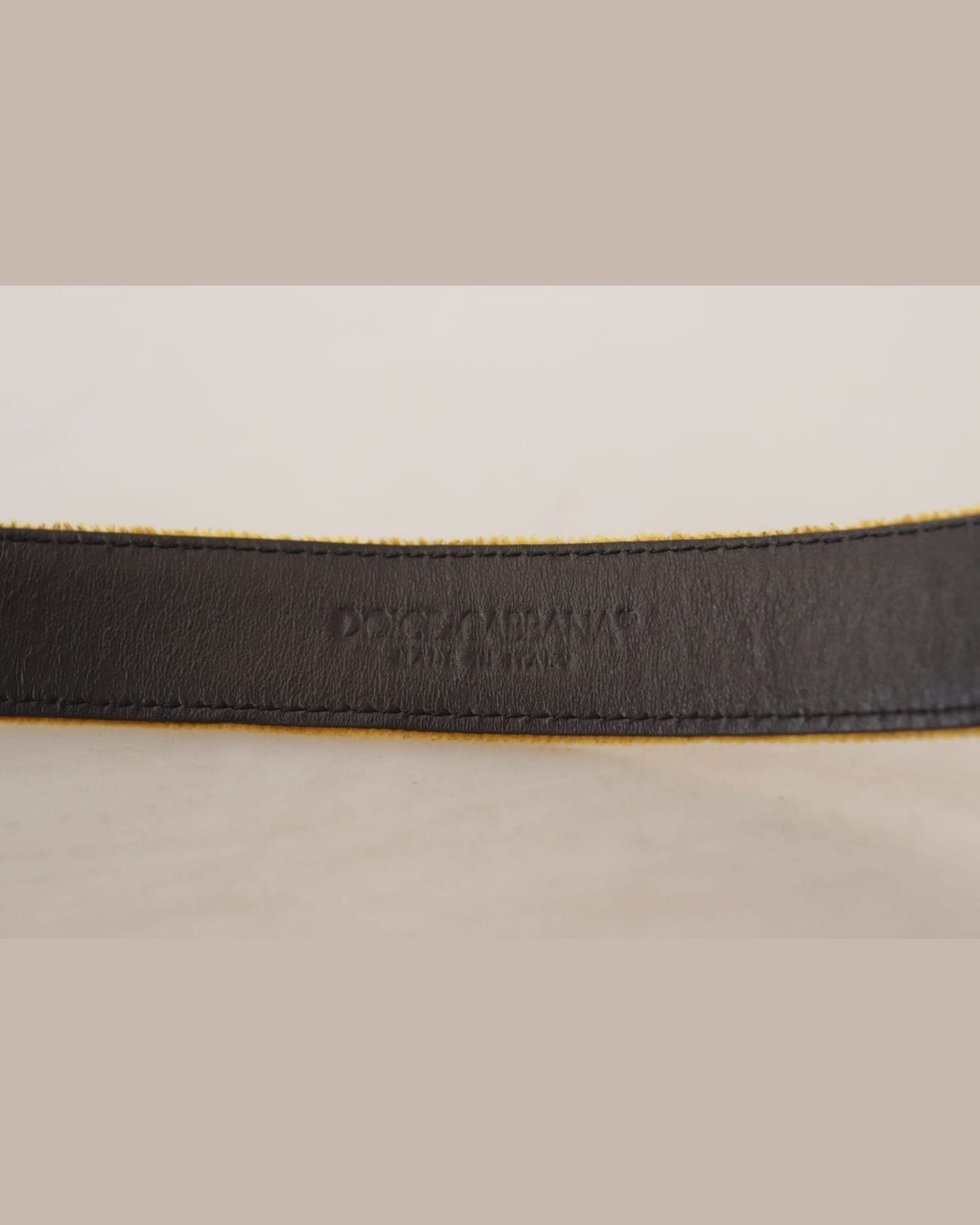 Dolce & Gabbana Gold Velvet Mustard Logo Engraved Metal Buckle Belt Belts