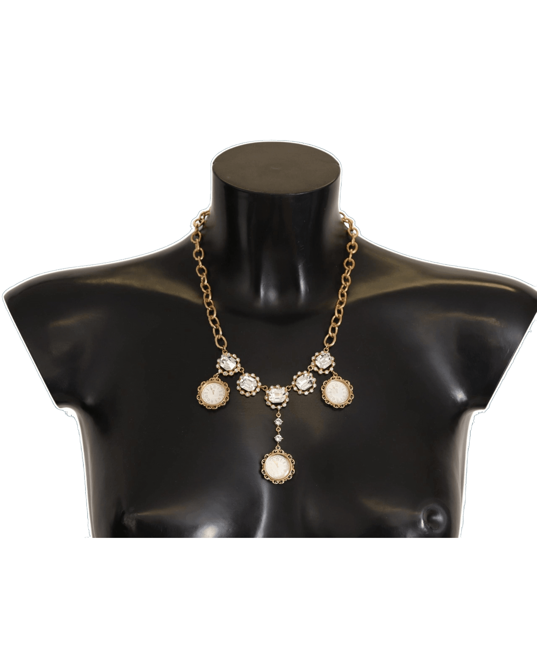 Dolce & Gabbana Gold and Clock Statement Crystal Chain Necklace Glam Steals