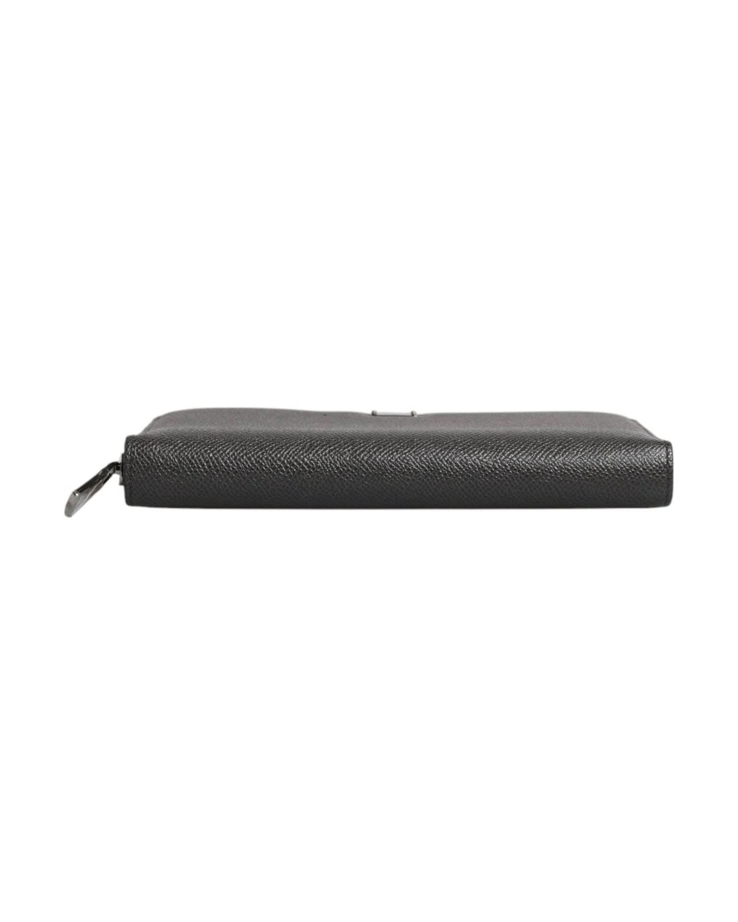 Dolce & Gabbana Gray Dark Leather Dg Logo Zip Around Continental Wallet Wallets