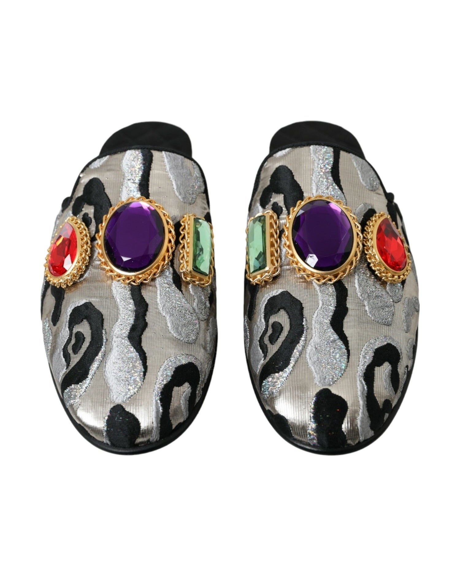 Dolce & Gabbana Gray Jacquard Crystal Mule Flat Sandals Shoes Glam Steals