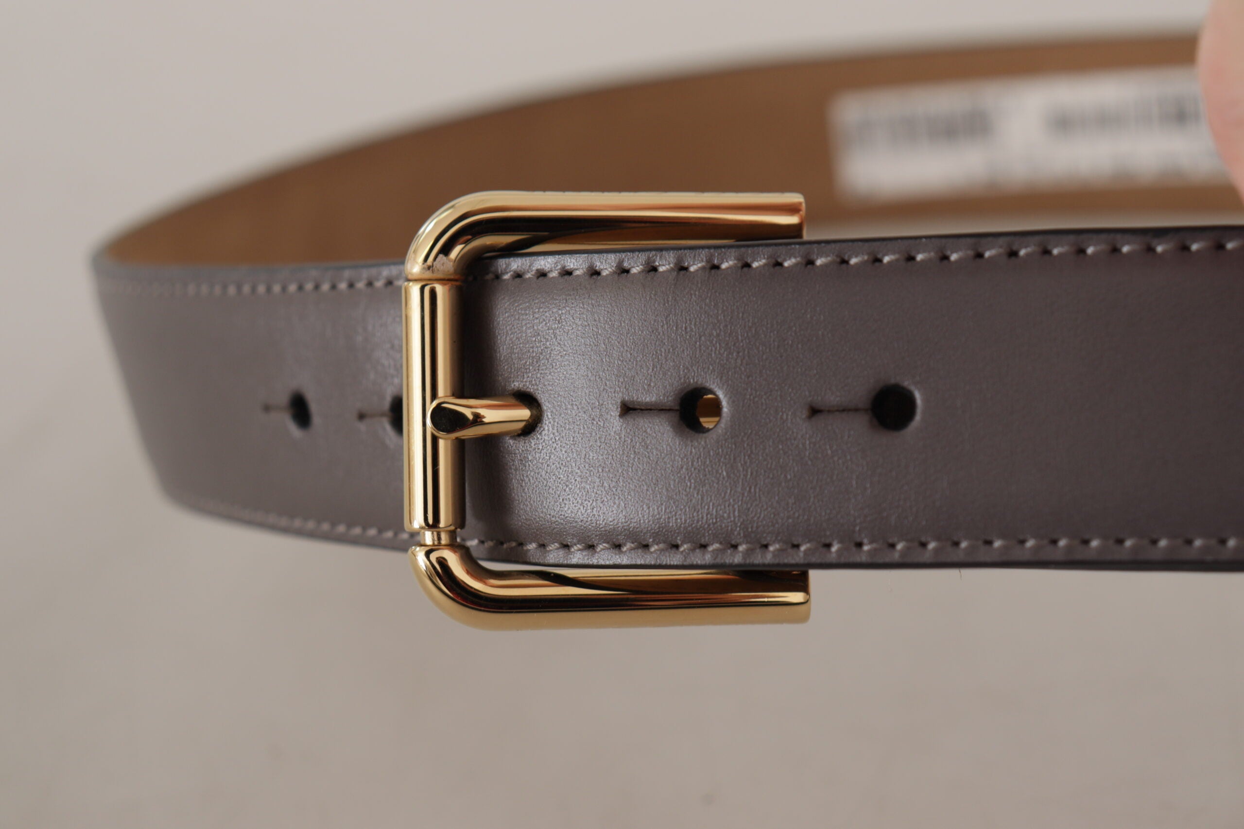 Dolce & Gabbana Gray Leather Calfskin Gold Metal Logo Buckle Belt Glam Steals