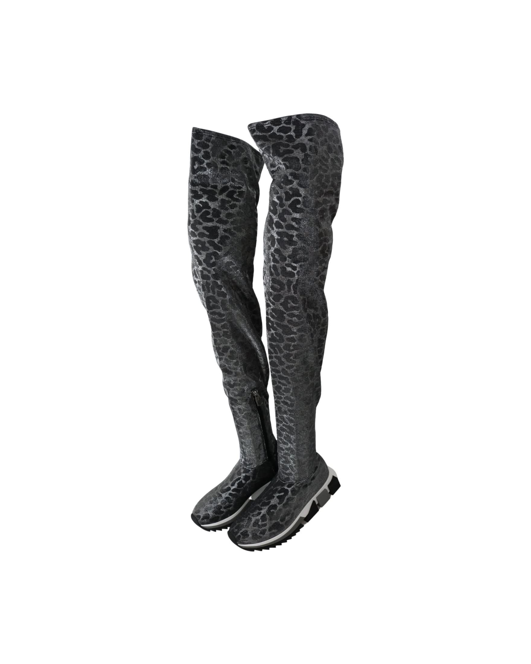 Dolce & Gabbana Gray Leopard High Top Sneakers Booties Shoes Boots
