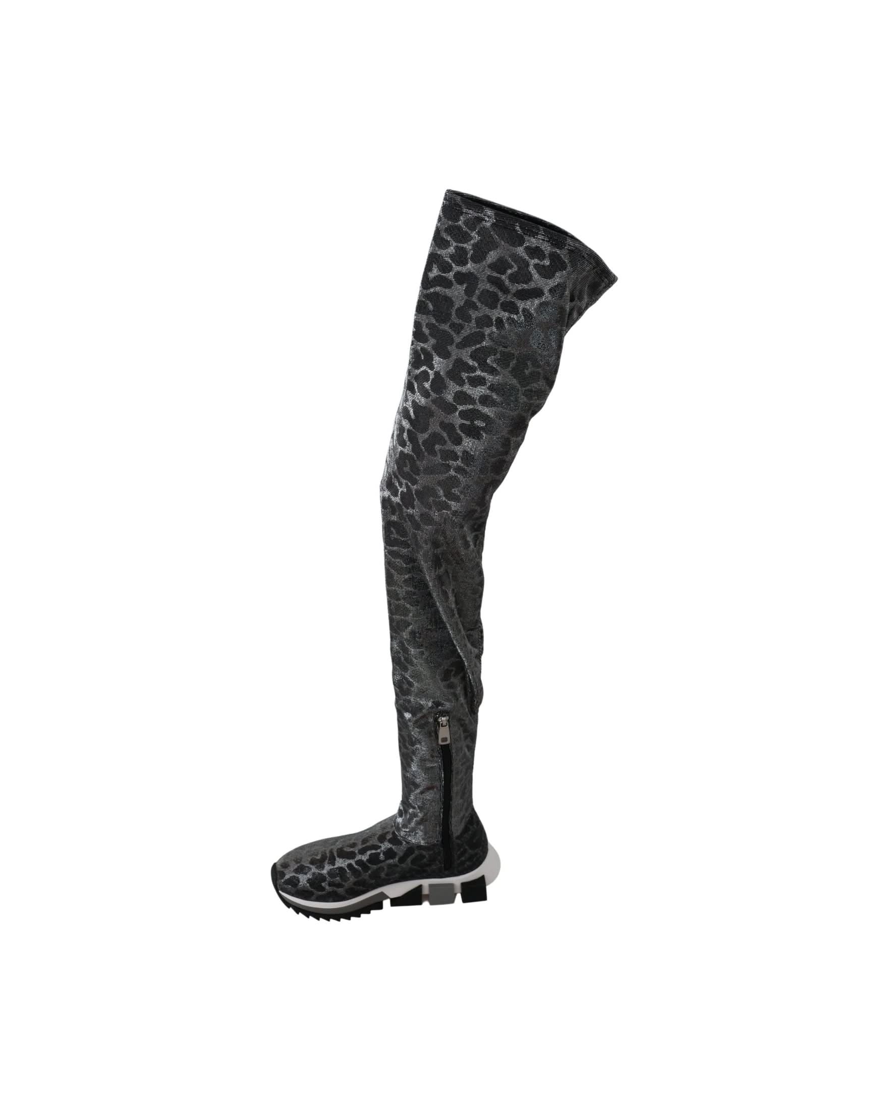 Dolce & Gabbana Gray Leopard High Top Sneakers Booties Shoes Boots