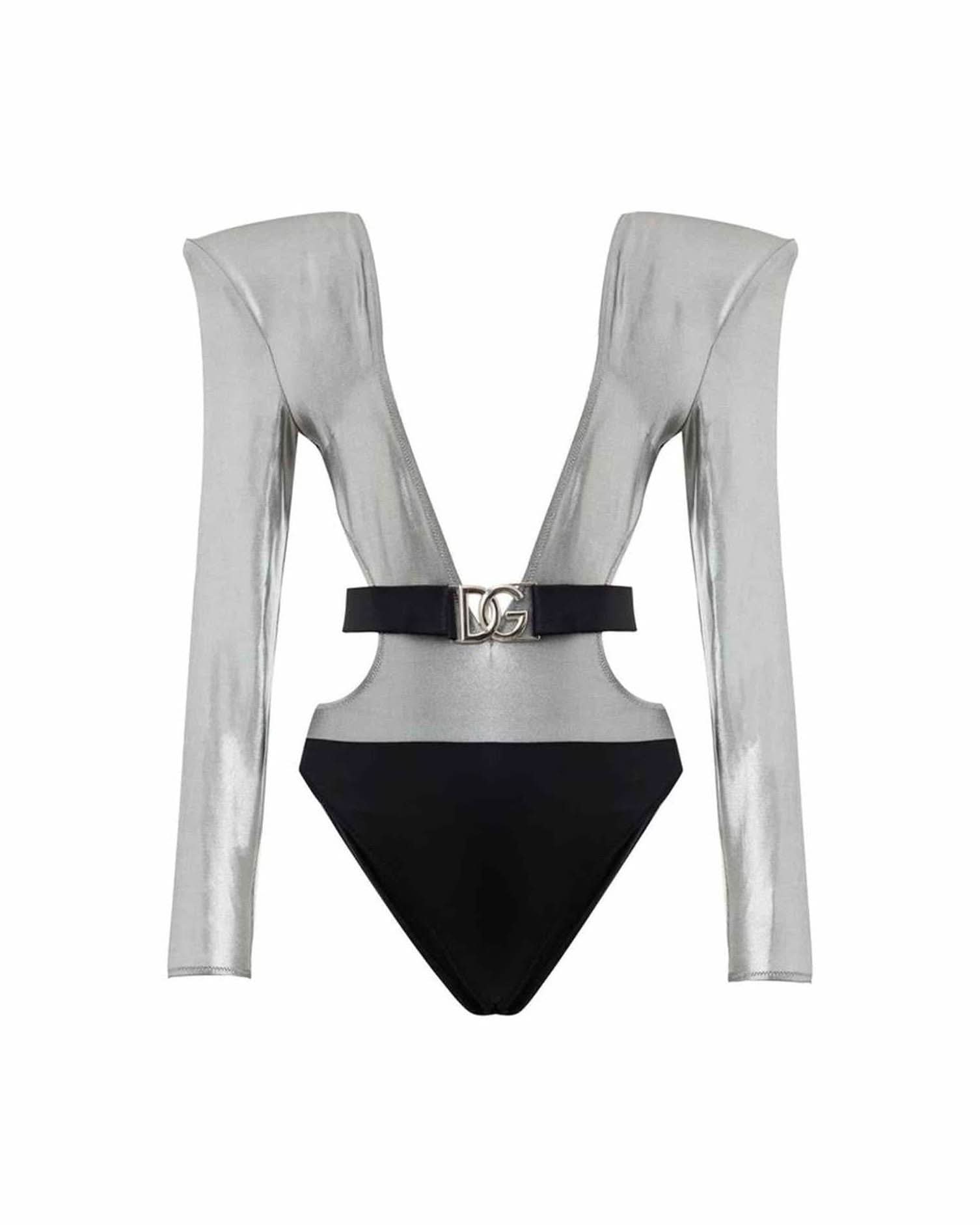 Dolce & Gabbana Gray Viscose One Piece Swimsuit One-Piece Swimsuits