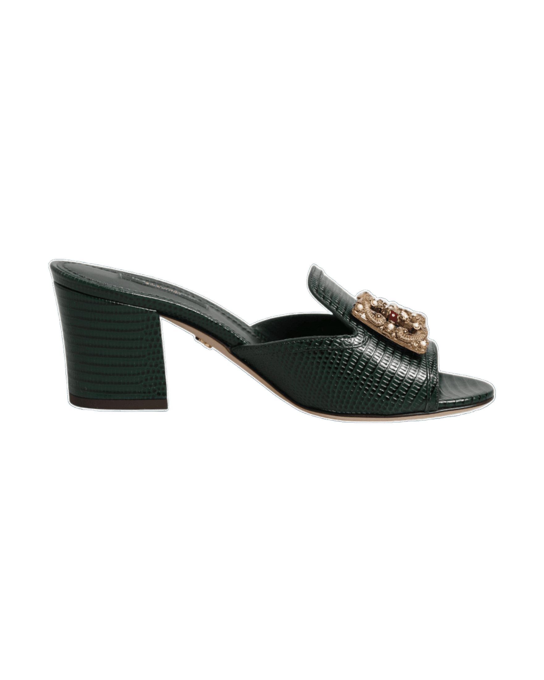 Dolce & Gabbana Green Amore Heel Slides Sandals Heels