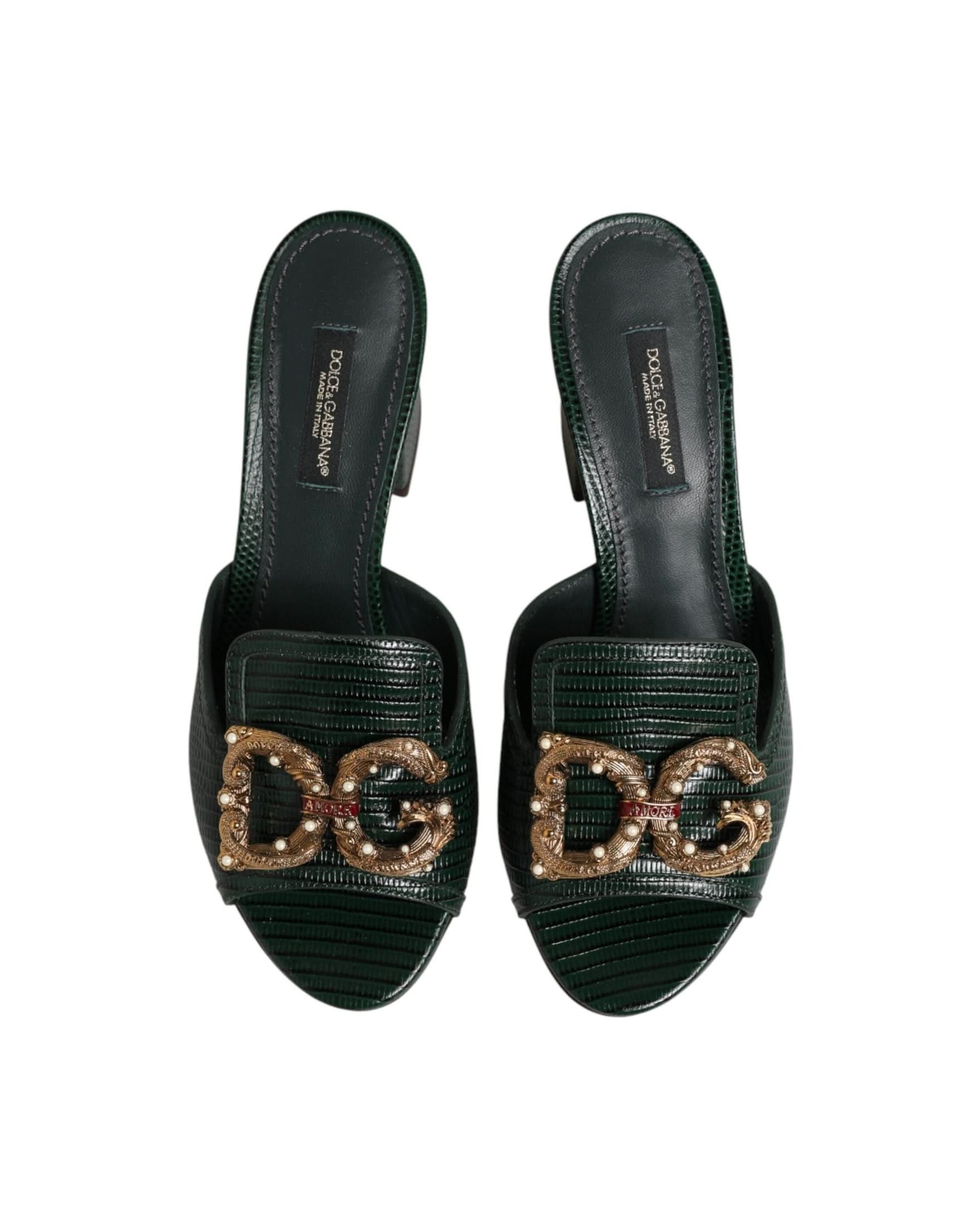 Dolce & Gabbana Green Amore Heel Slides Sandals Heels