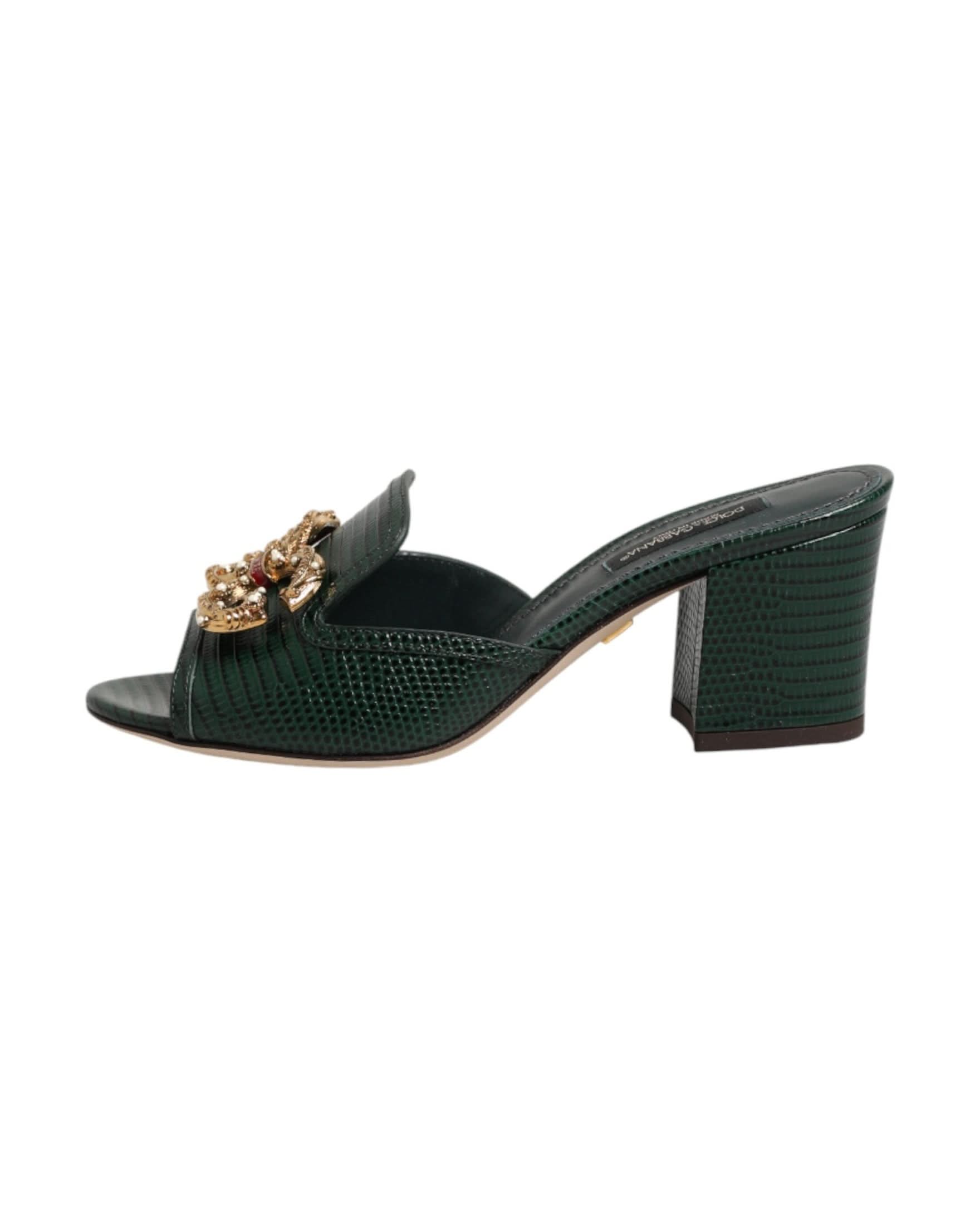 Dolce & Gabbana Green Amore Heel Slides Sandals Heels