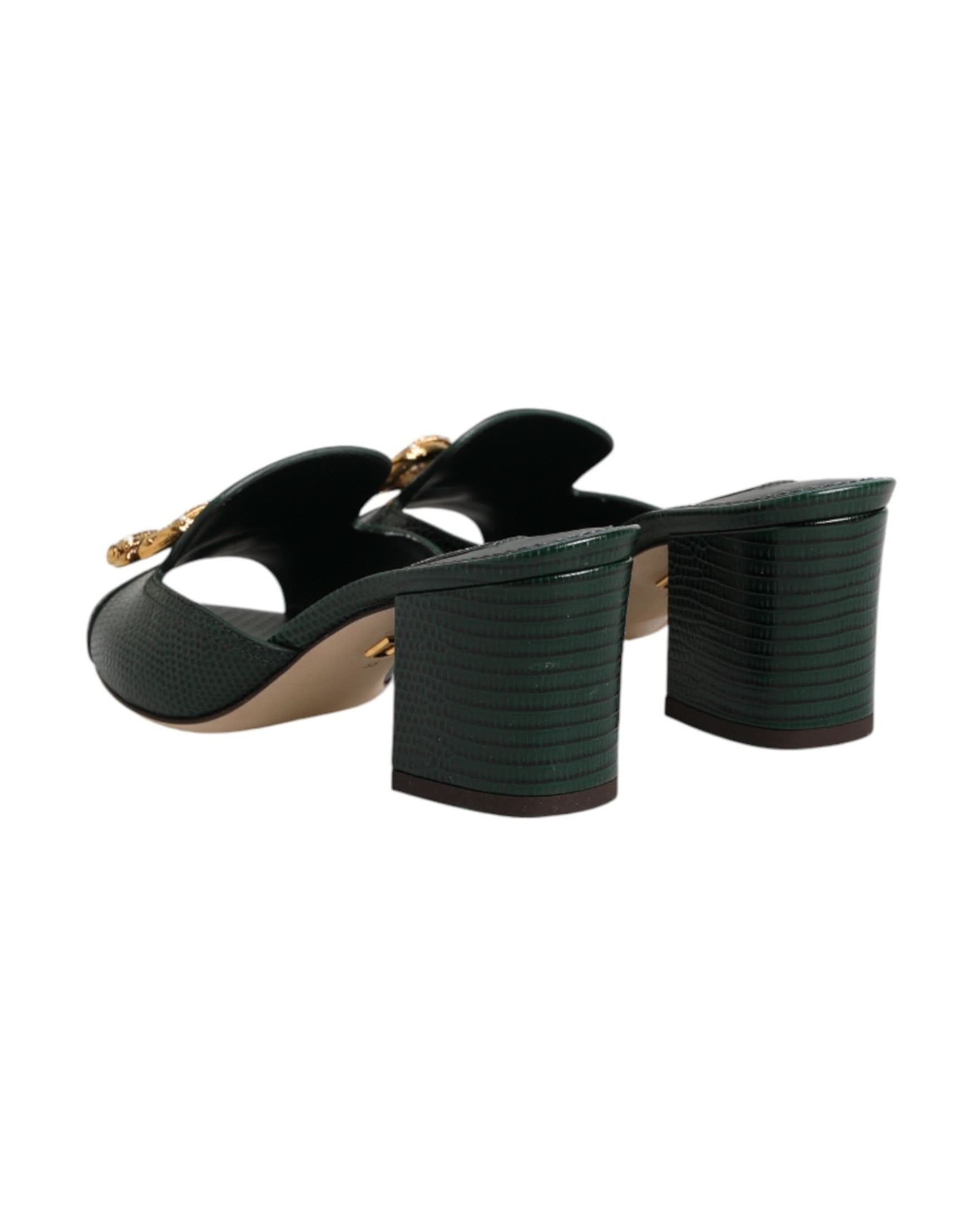 Dolce & Gabbana Green Amore Heel Slides Sandals Heels