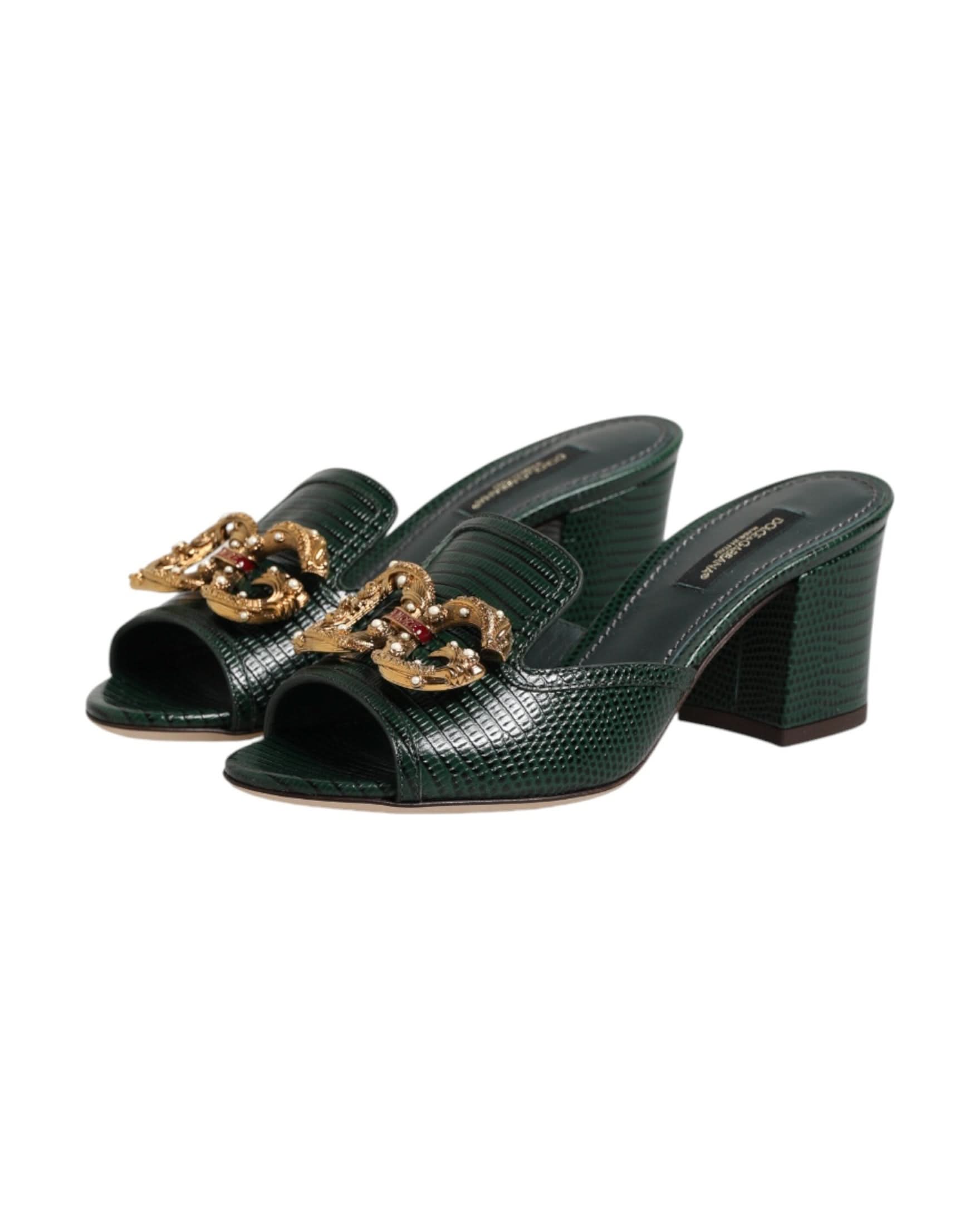 Dolce & Gabbana Green Amore Heel Slides Sandals Heels