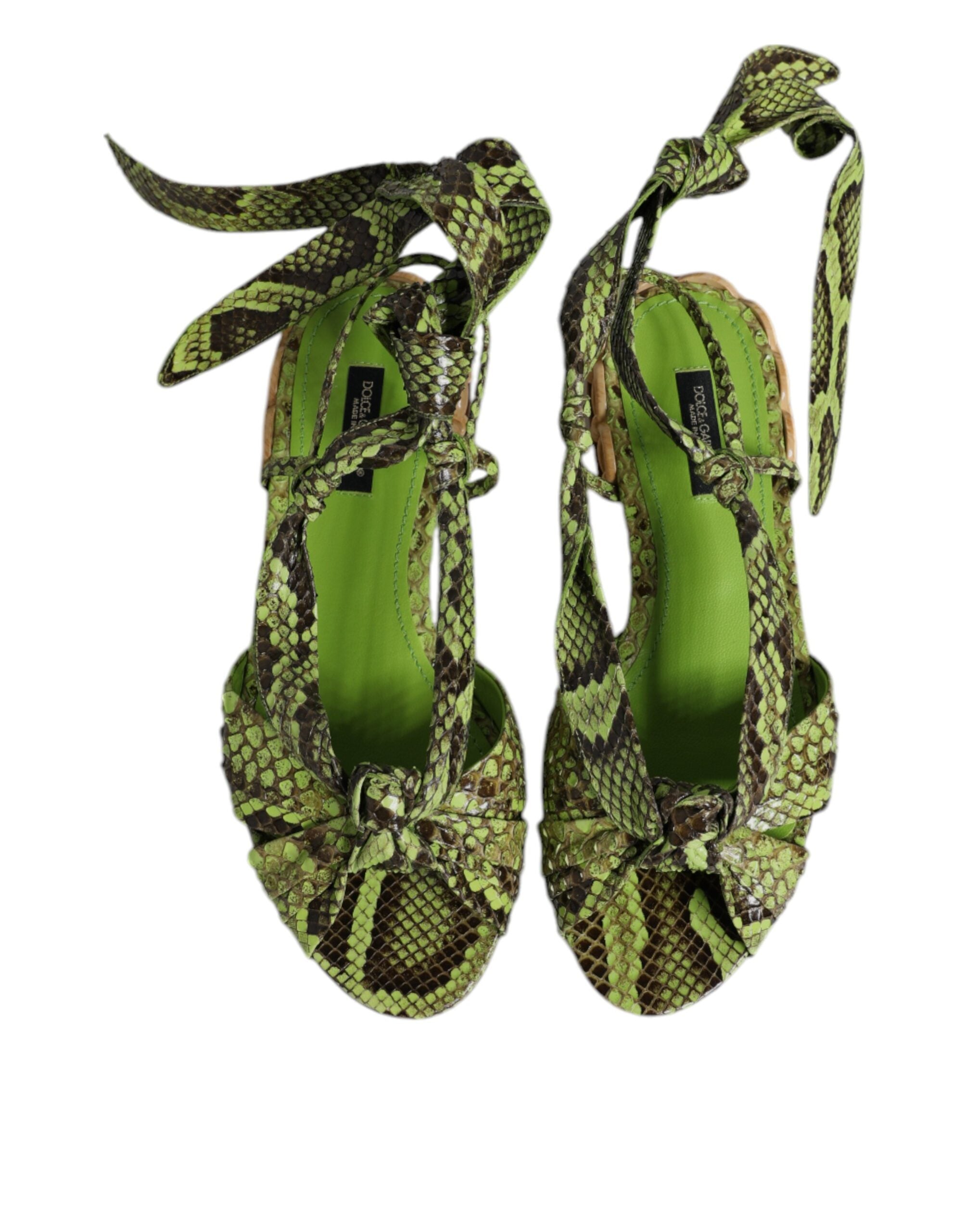 Dolce & Gabbana Green Animal Print Ankle Wrap Sandals Shoes Glam Steals