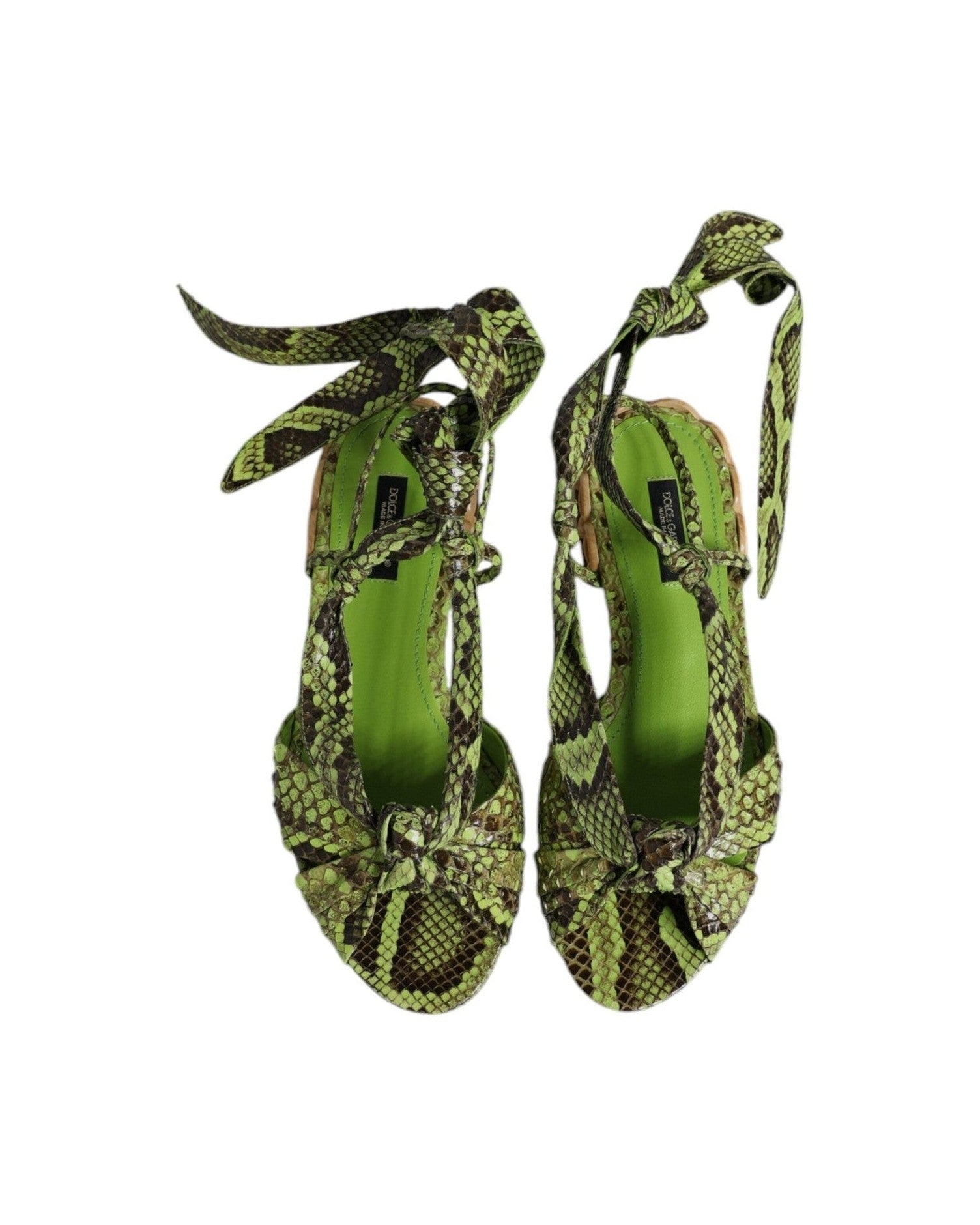 Dolce & Gabbana Green Animal Print Ankle Wrap Sandals Shoes Glam Steals