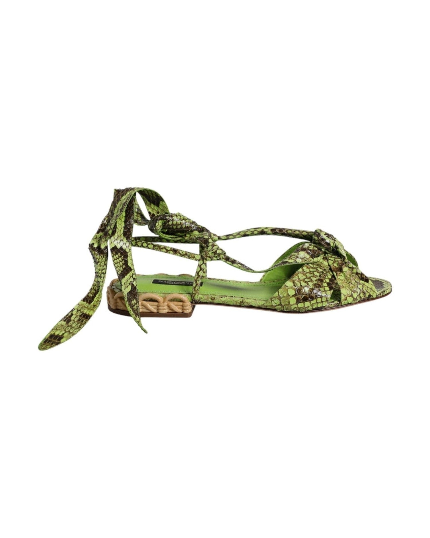 Dolce & Gabbana Green Animal Print Ankle Wrap Sandals Shoes Glam Steals