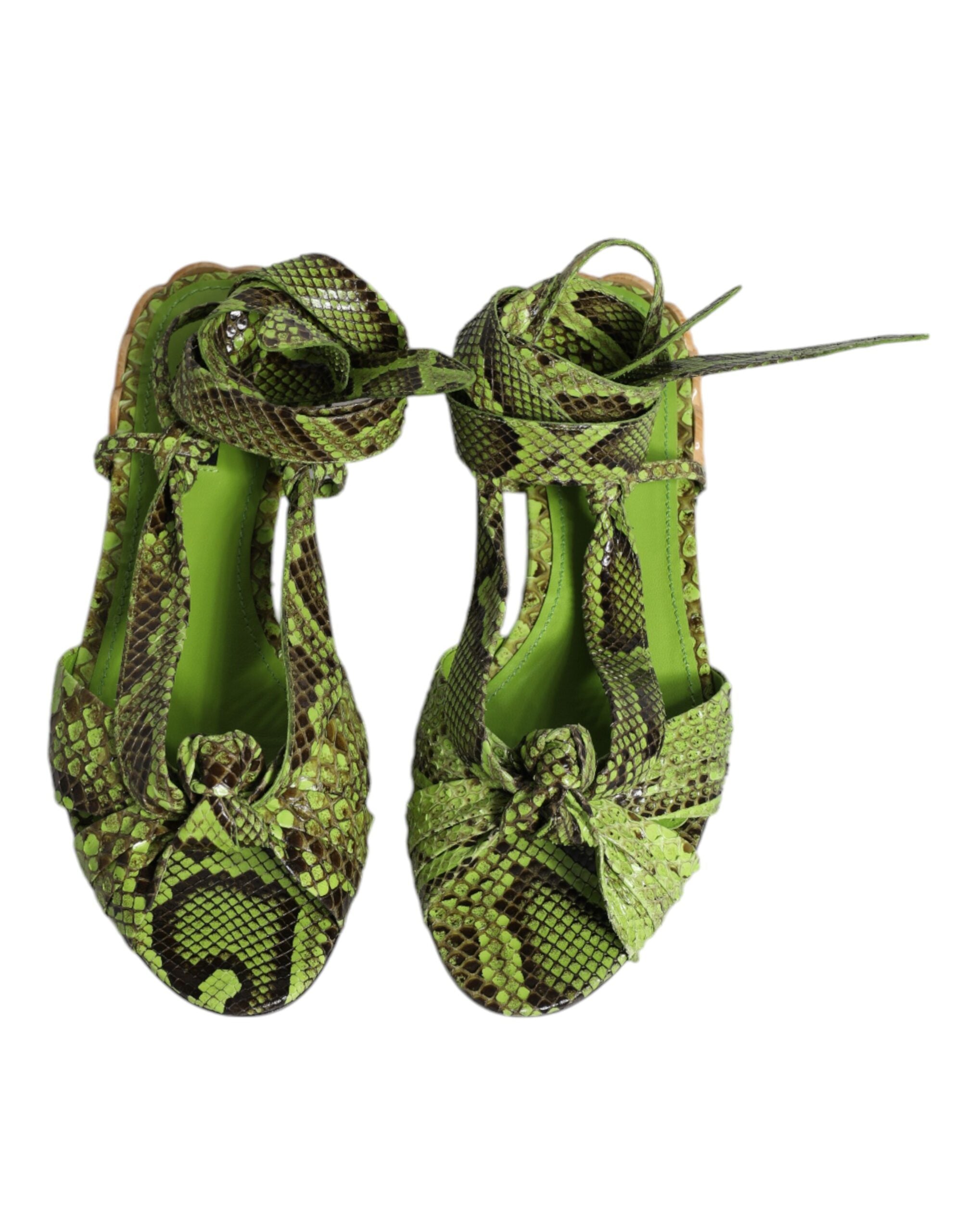 Dolce & Gabbana Green Animal Print Ankle Wrap Sandals Shoes Glam Steals