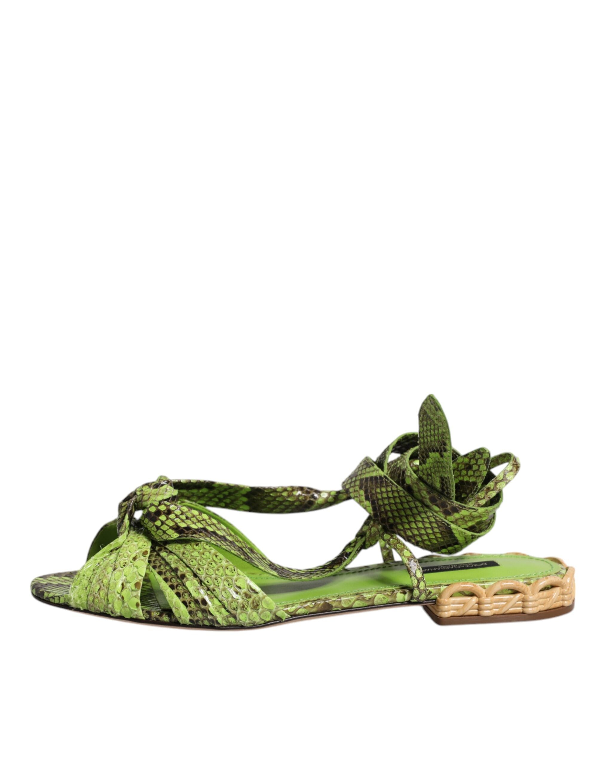 Dolce & Gabbana Green Animal Print Ankle Wrap Sandals Shoes Glam Steals
