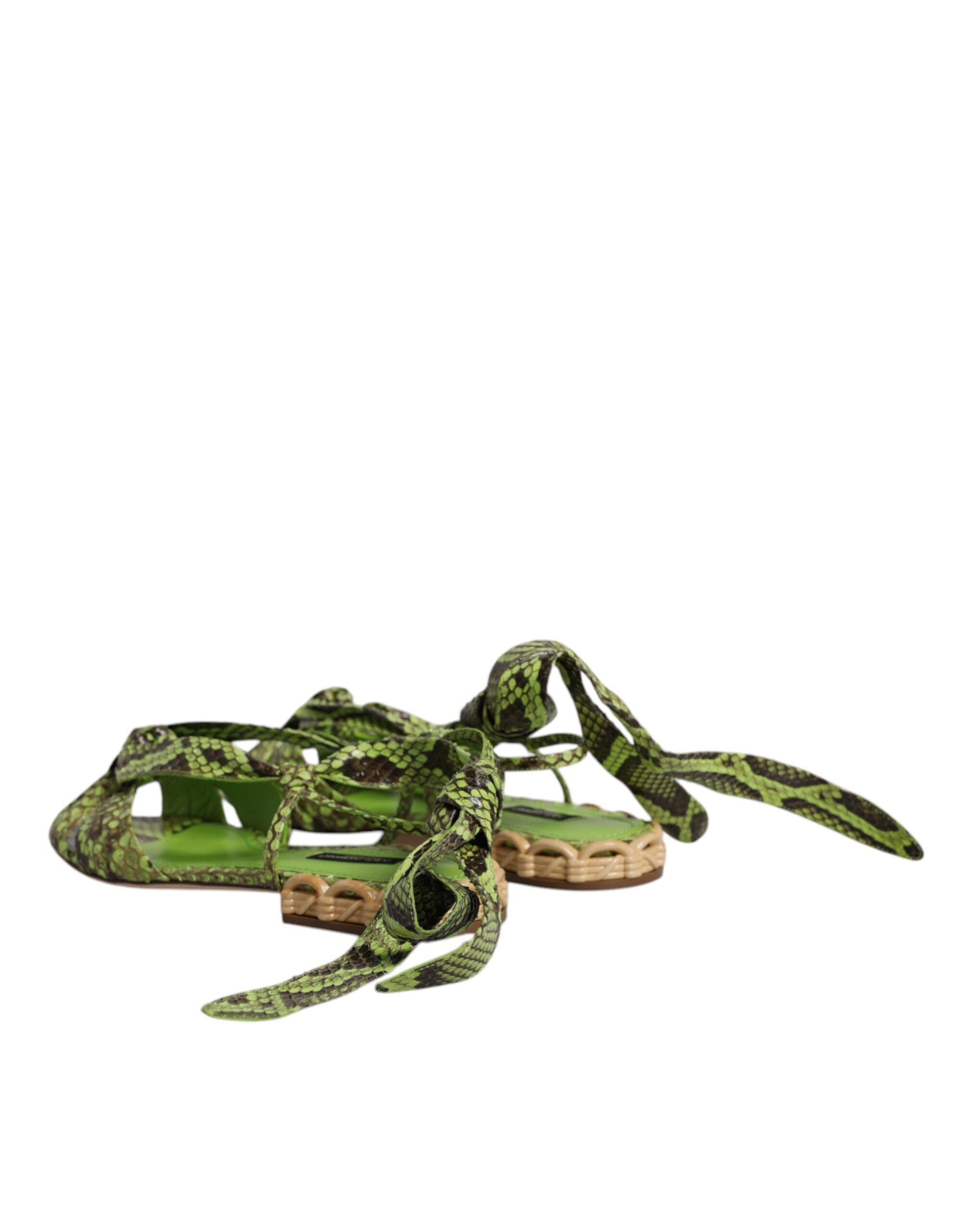 Dolce & Gabbana Green Animal Print Ankle Wrap Sandals Shoes Glam Steals