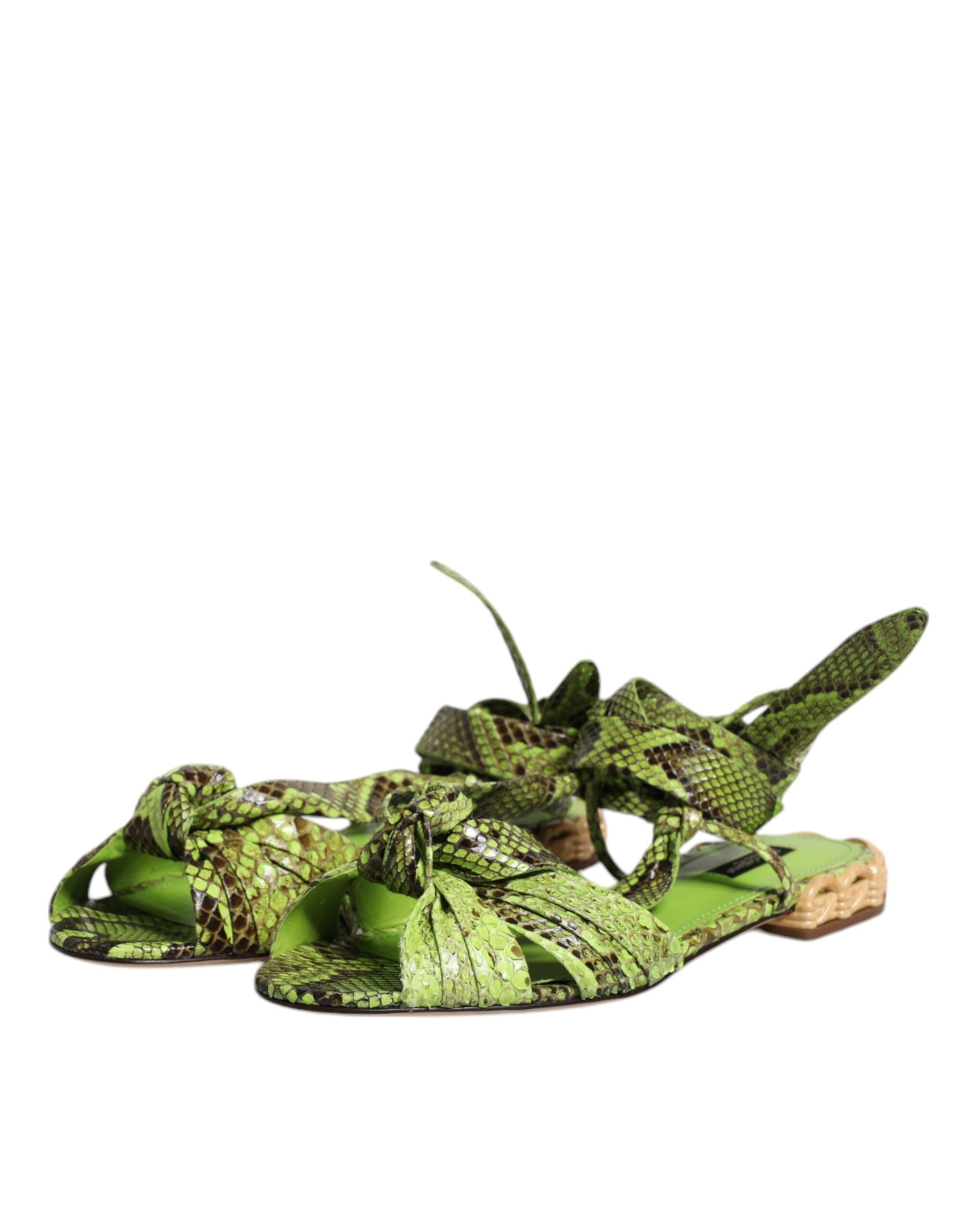 Dolce & Gabbana Green Animal Print Ankle Wrap Sandals Shoes Glam Steals