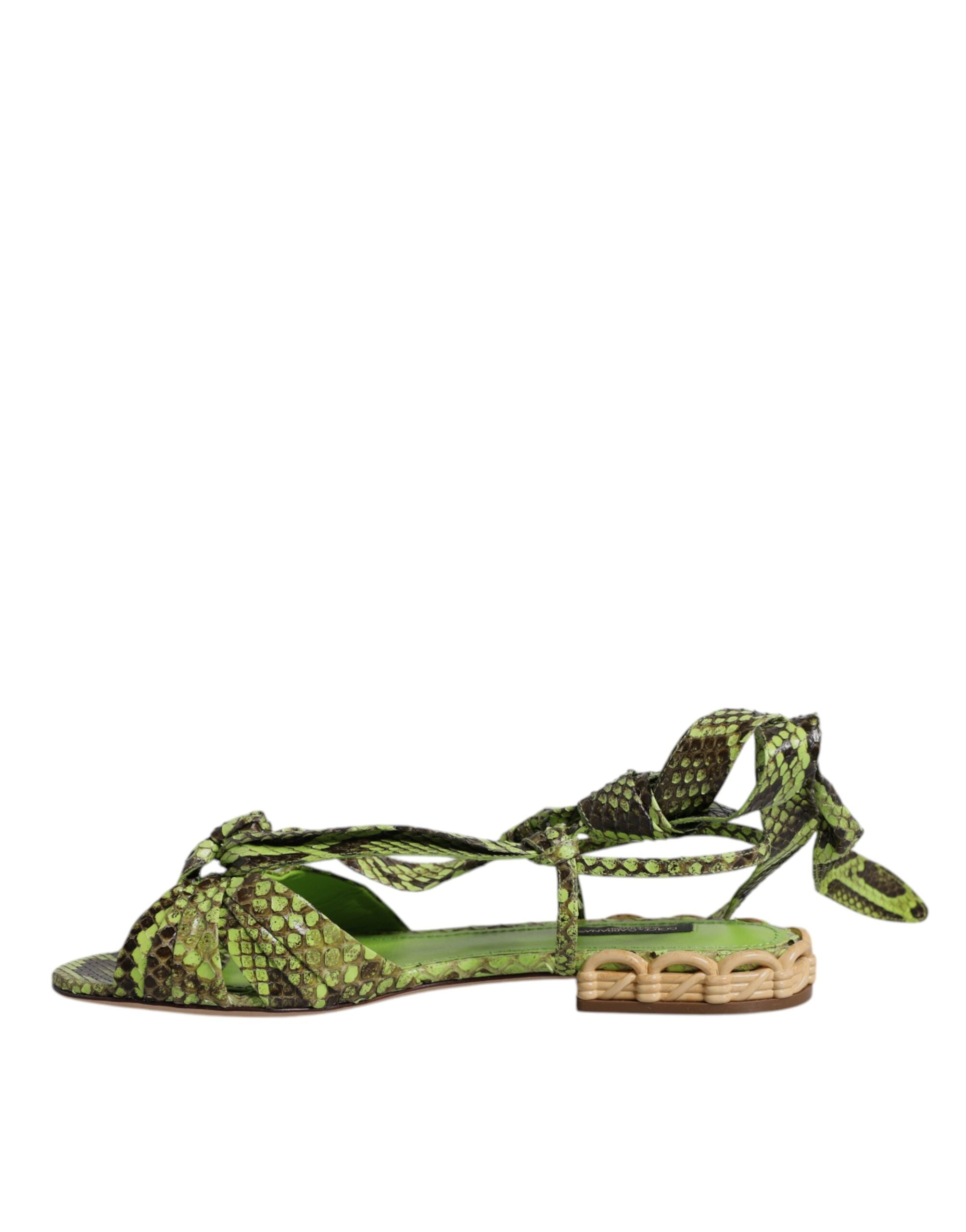 Dolce & Gabbana Green Animal Print Ankle Wrap Sandals Shoes Glam Steals