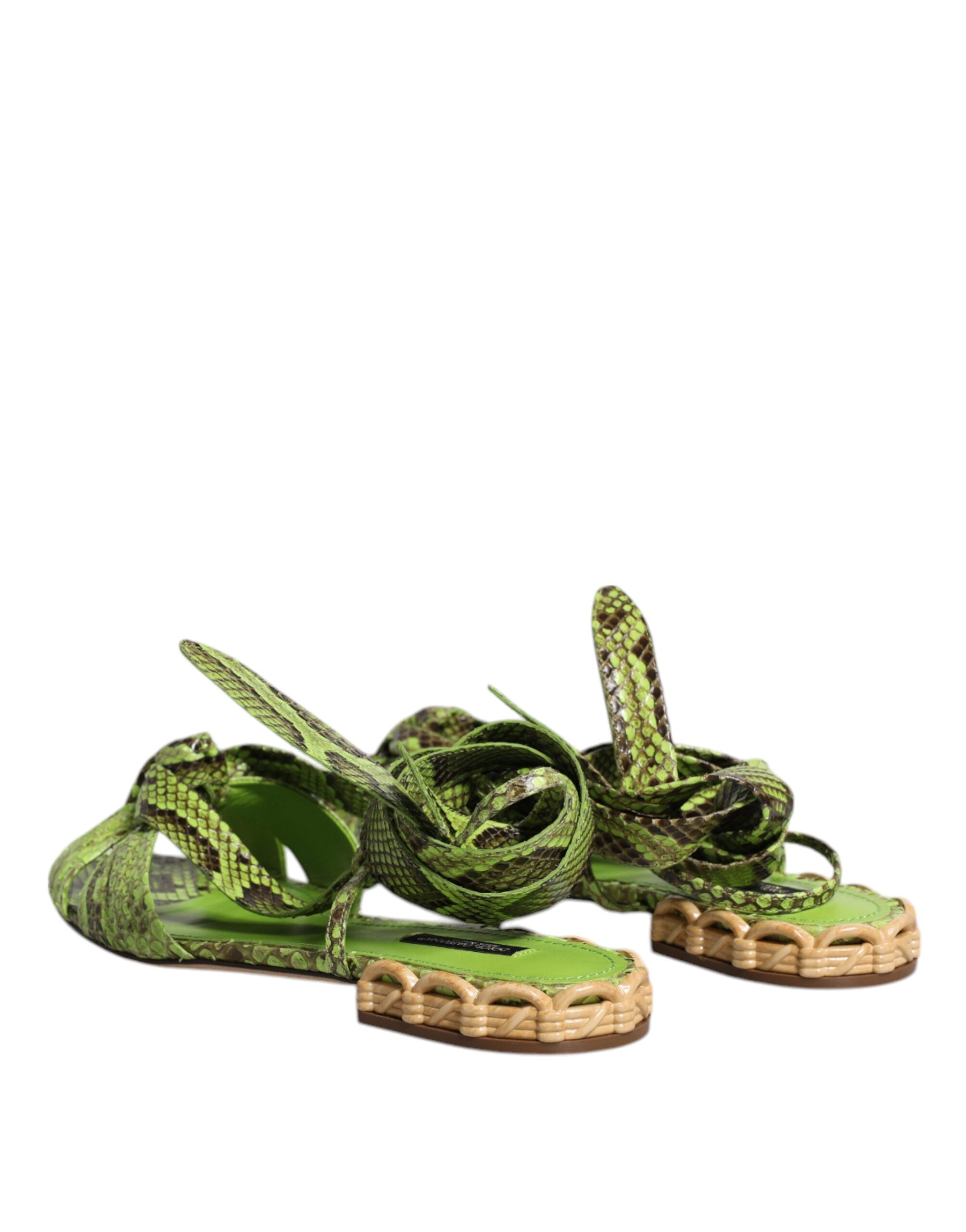 Dolce & Gabbana Green Animal Print Ankle Wrap Sandals Shoes Glam Steals