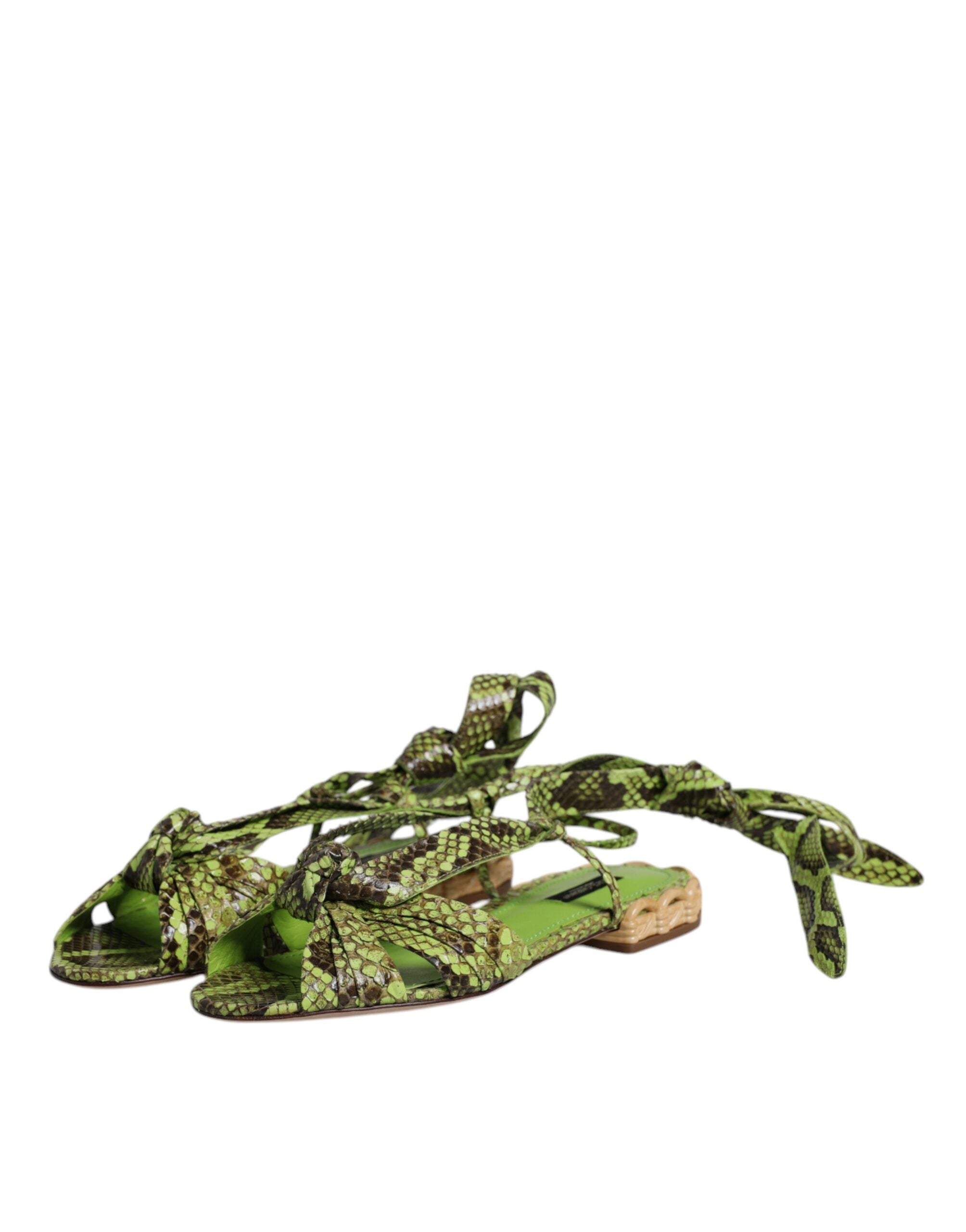 Dolce & Gabbana Green Animal Print Ankle Wrap Sandals Shoes Glam Steals