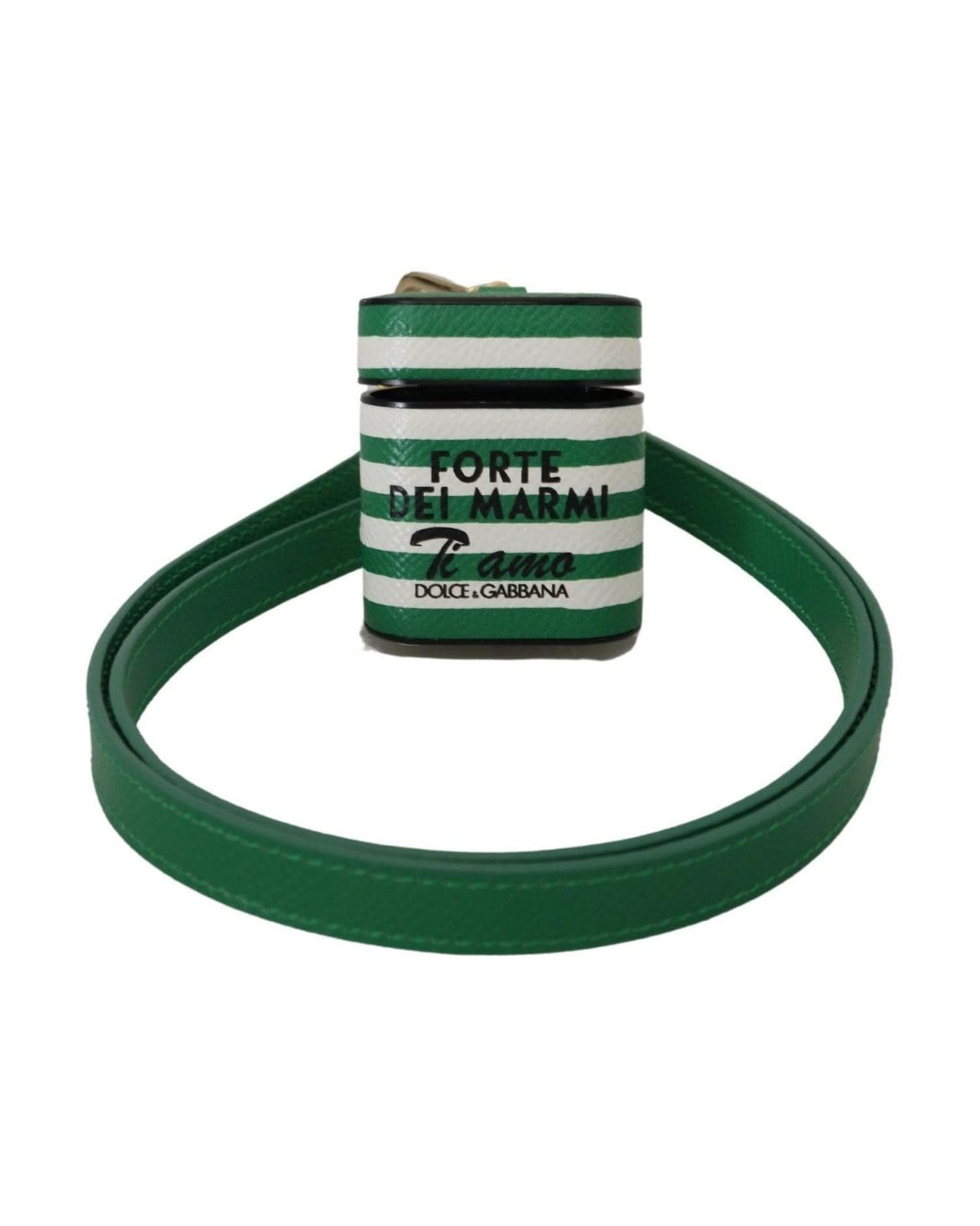 Dolce & Gabbana Green Elegant Leather Airpods Case - Lush Headphone & Headset Accessories