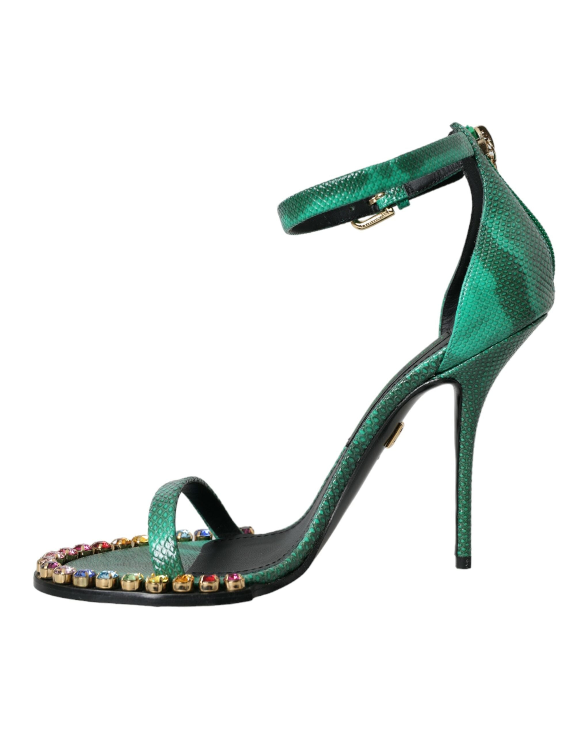 Dolce & Gabbana Green Exotic Leather Crystal Sandals Shoes Glam Steals