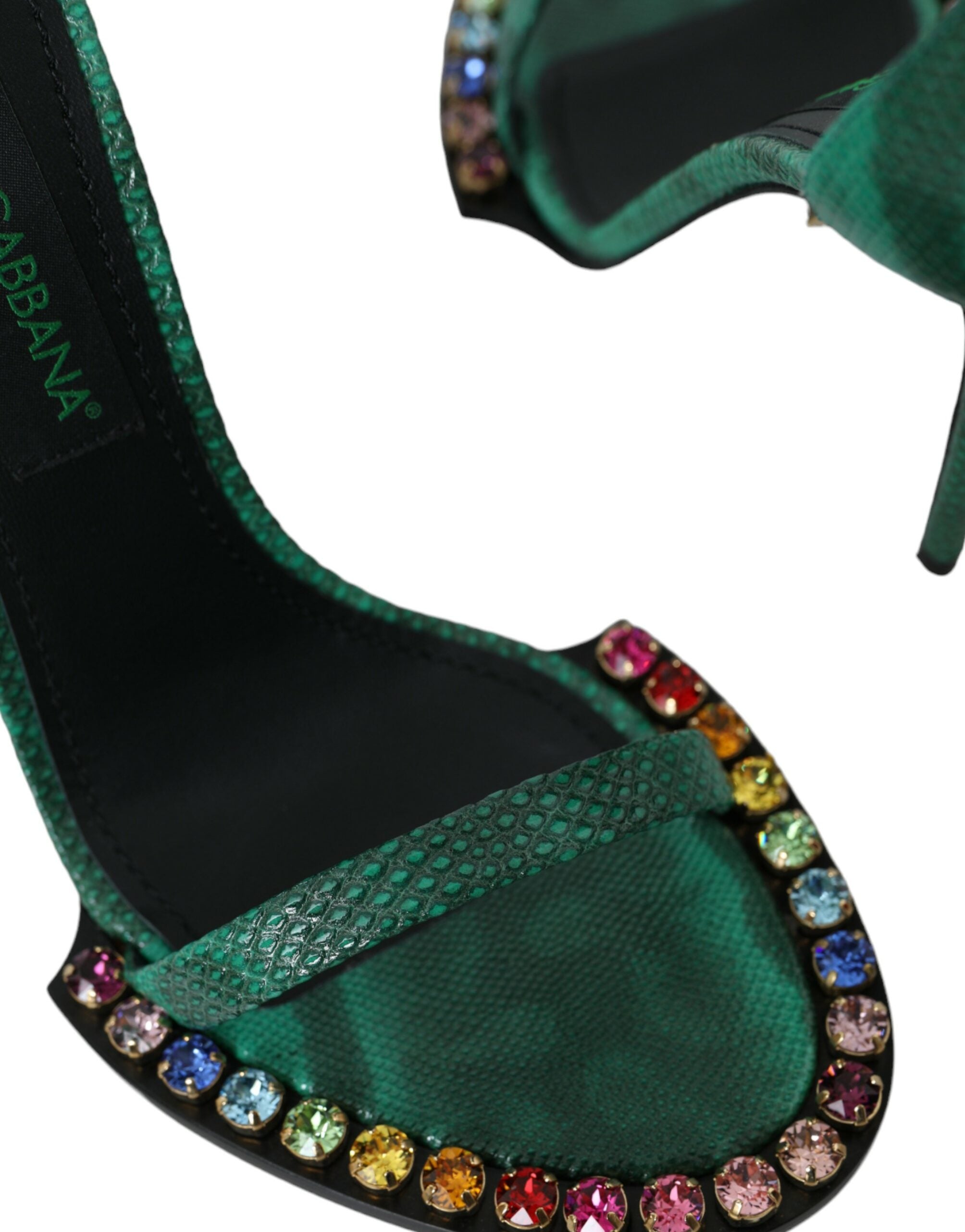 Dolce & Gabbana Green Exotic Leather Crystal Sandals Shoes Glam Steals