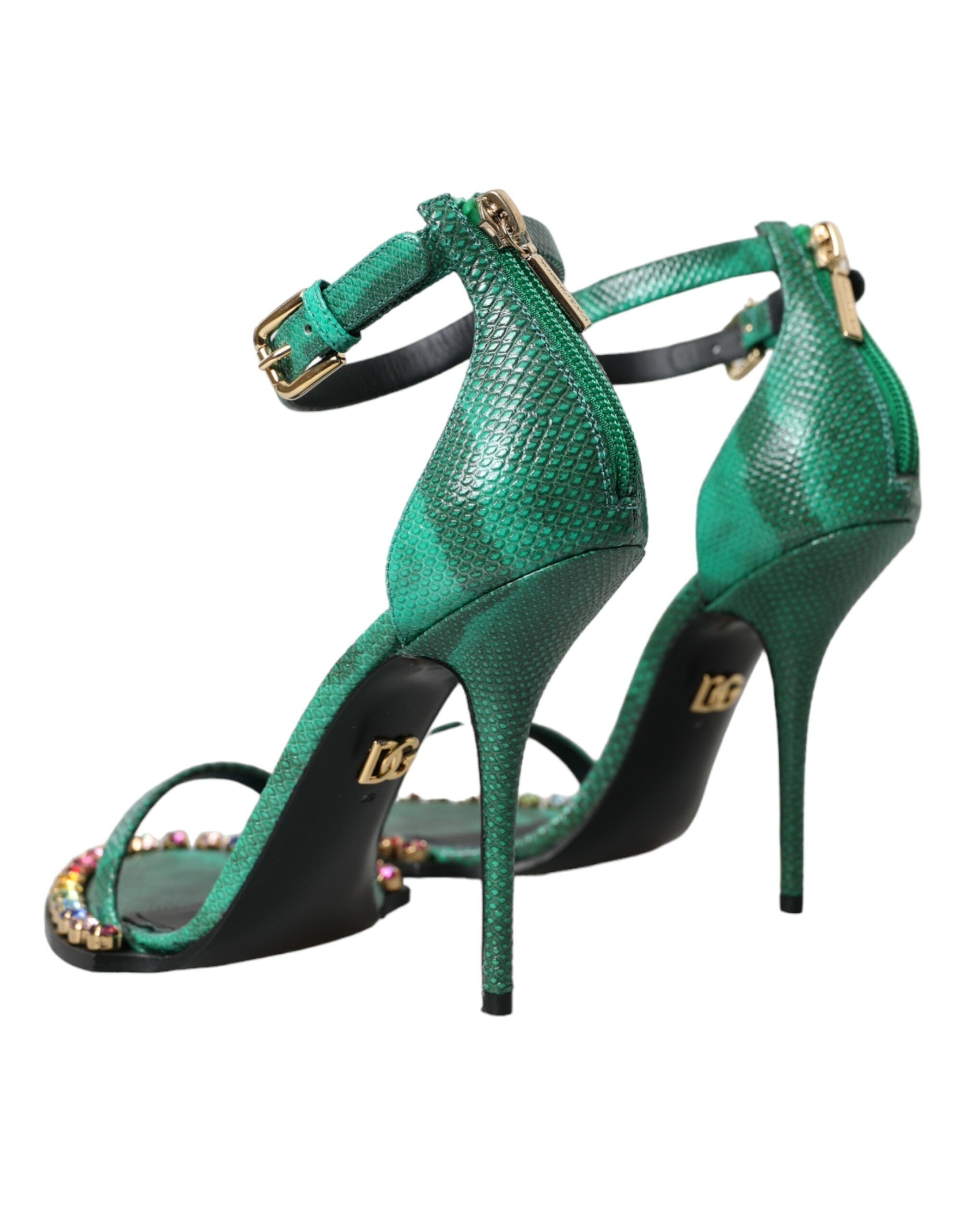 Dolce & Gabbana Green Exotic Leather Crystal Sandals Shoes Glam Steals