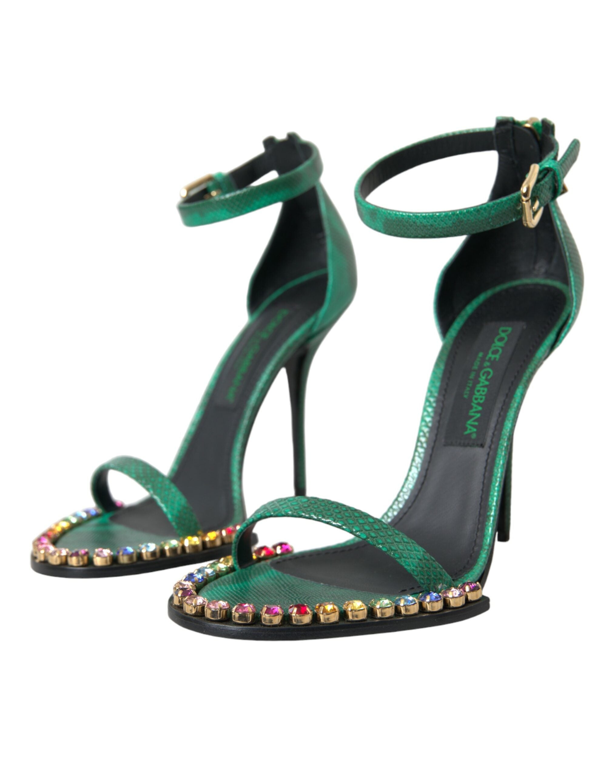 Dolce & Gabbana Green Exotic Leather Crystal Sandals Shoes Glam Steals
