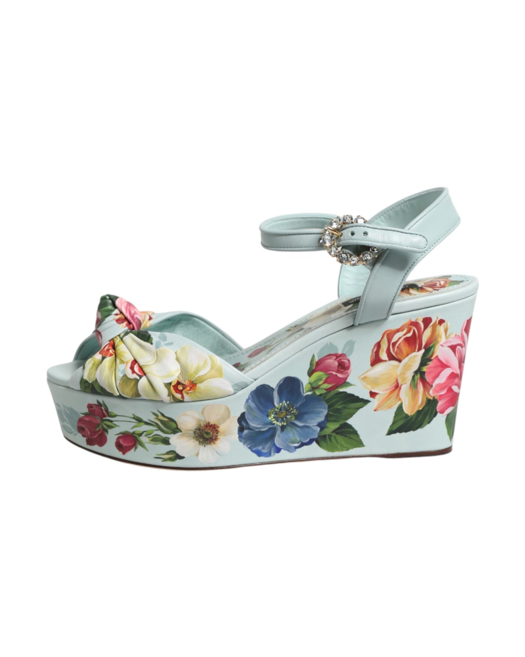 Dolce & Gabbana Green Floral Ankle Strap Wedge Glam Steals