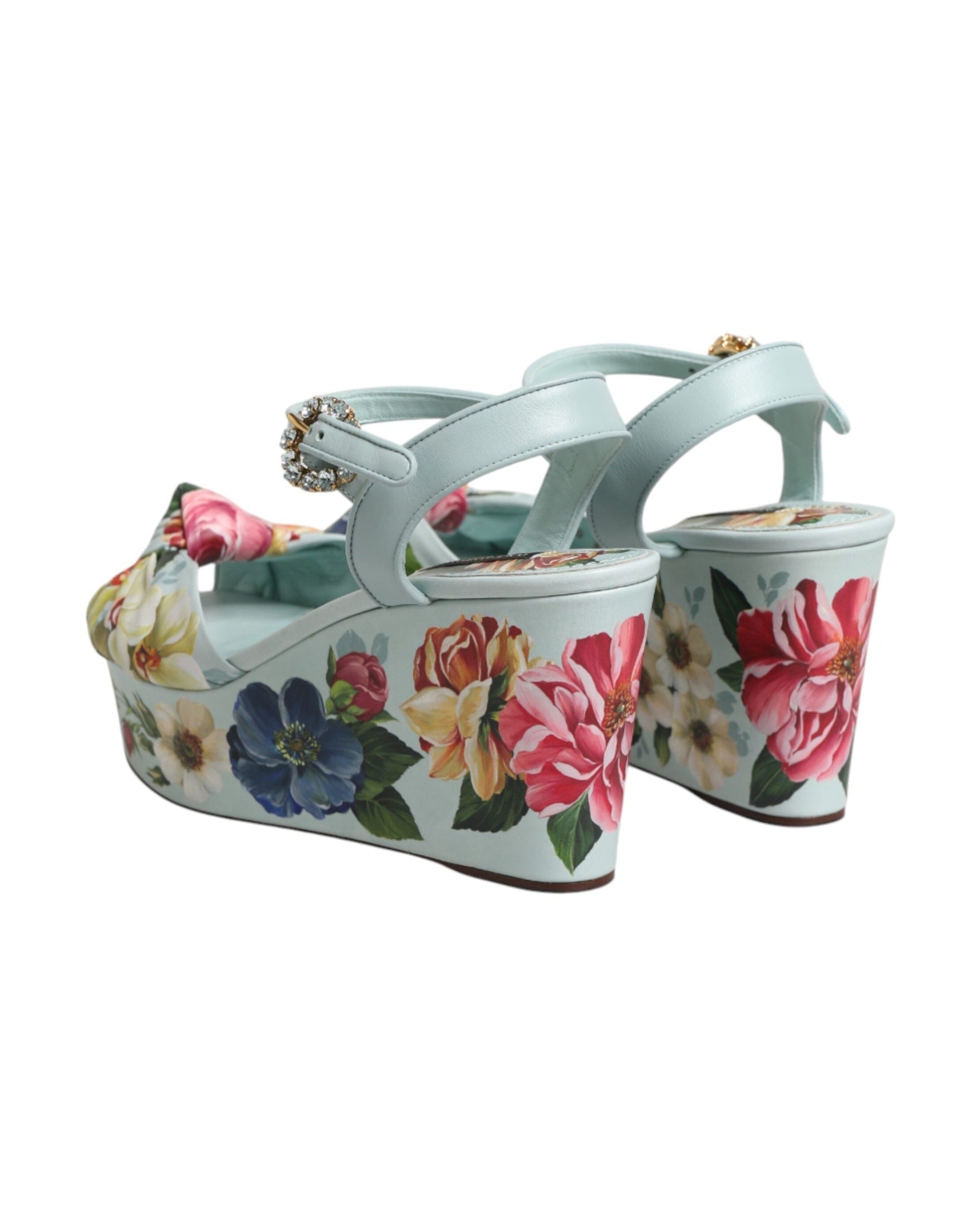 Dolce & Gabbana Green Floral Ankle Strap Wedge Glam Steals