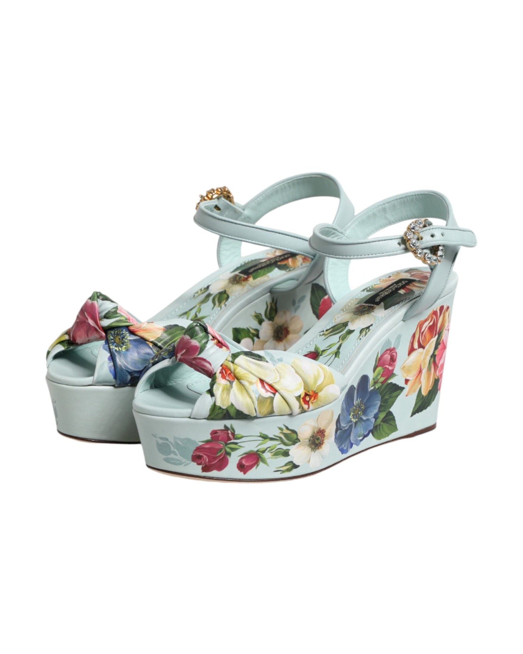 Dolce & Gabbana Green Floral Ankle Strap Wedge Glam Steals