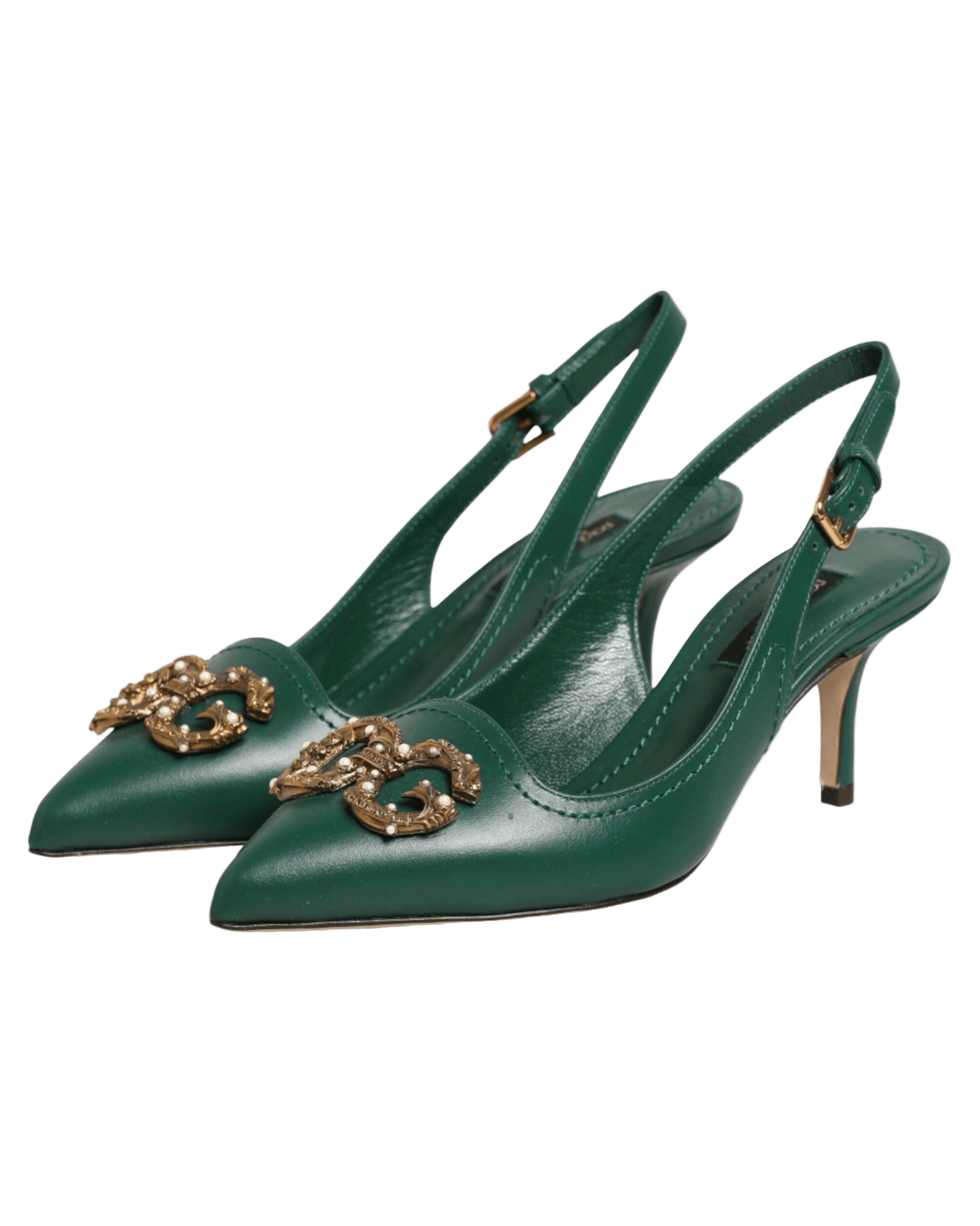 Dolce & Gabbana Green Leather Amore Heels Slingbacks Shoes Glam Steals
