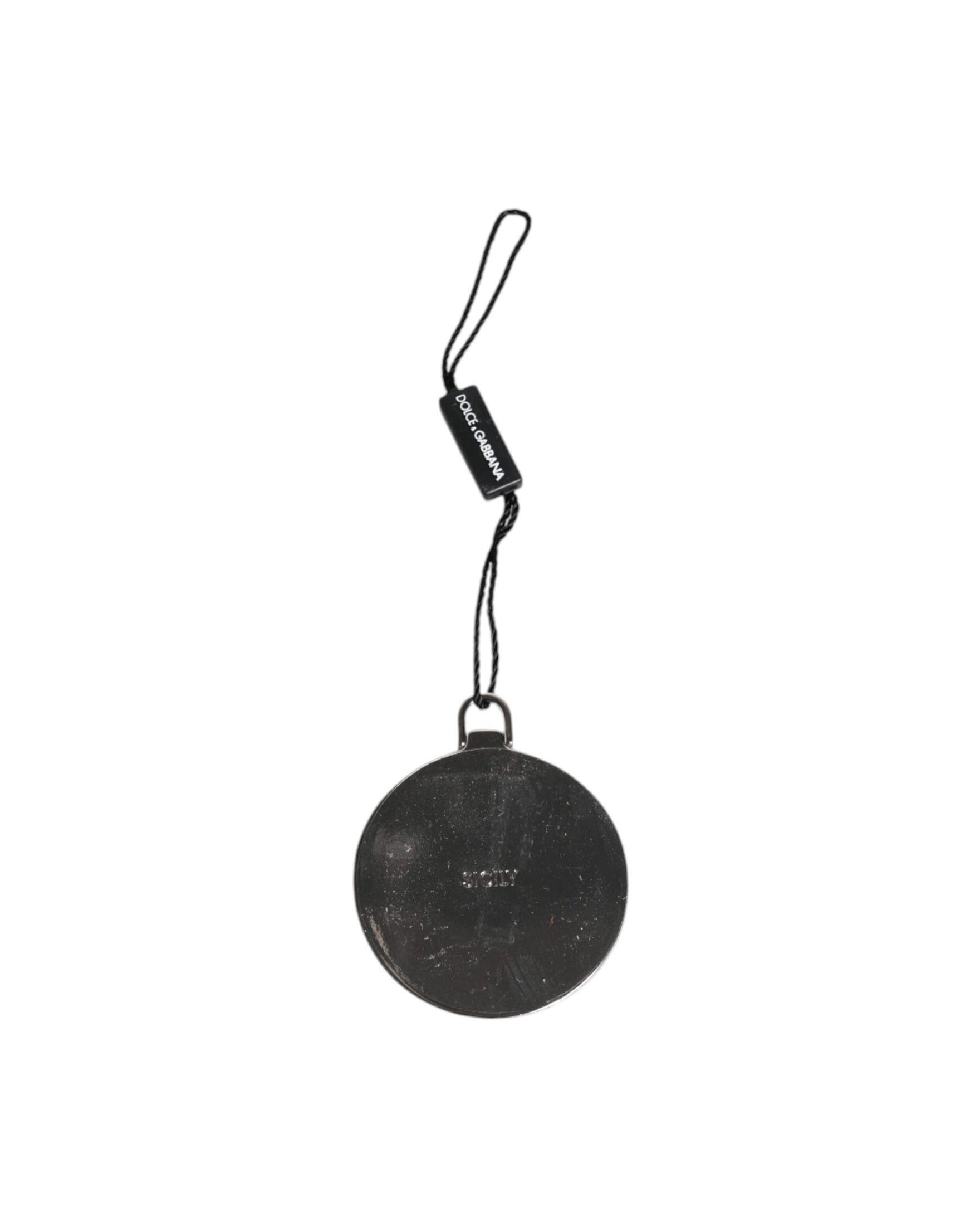Dolce & Gabbana Green Leather Calfskin Round Logo Hand Mirror Holder Glam Steals