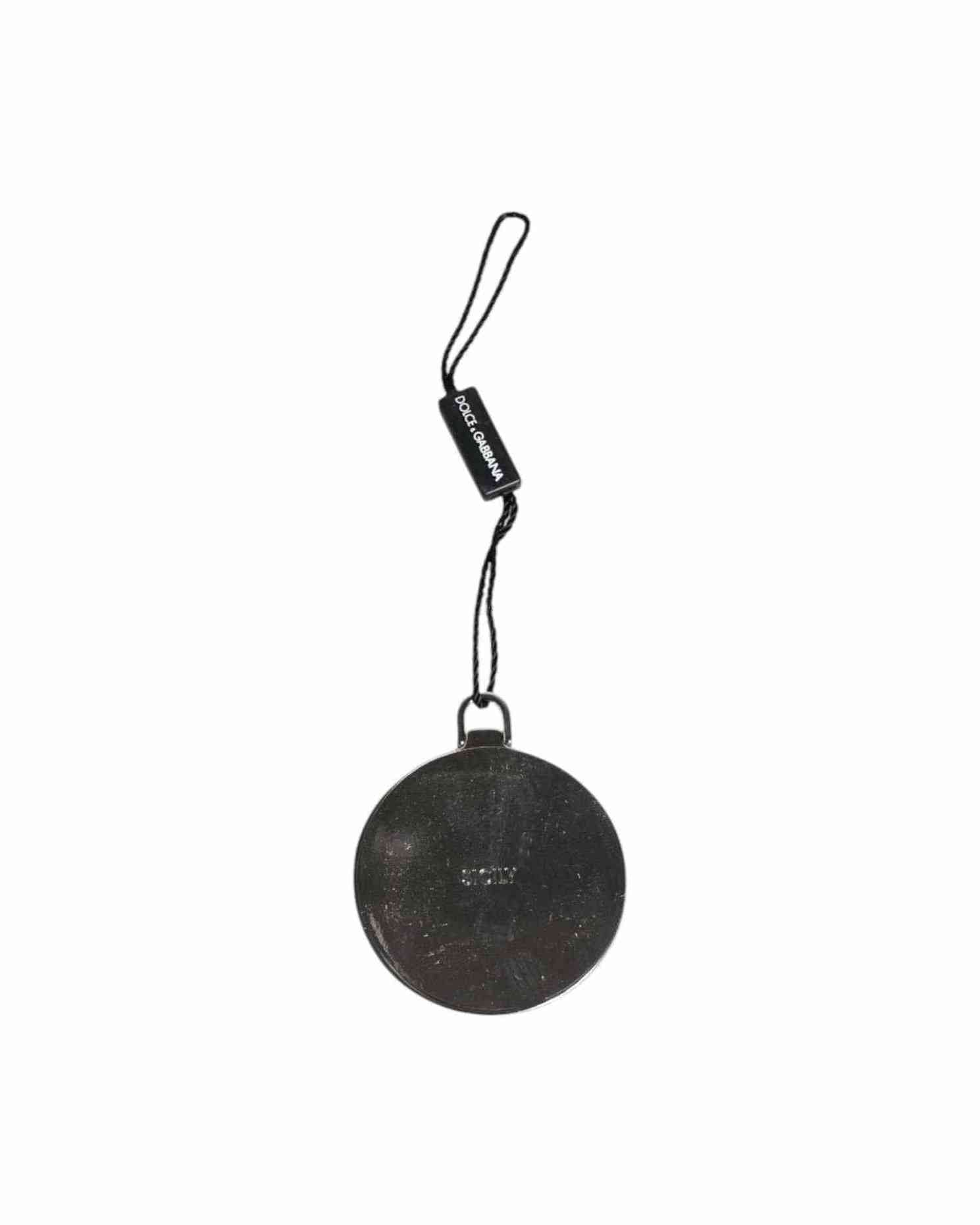 Dolce & Gabbana Green Leather Calfskin Round Logo Hand Mirror Holder Glam Steals
