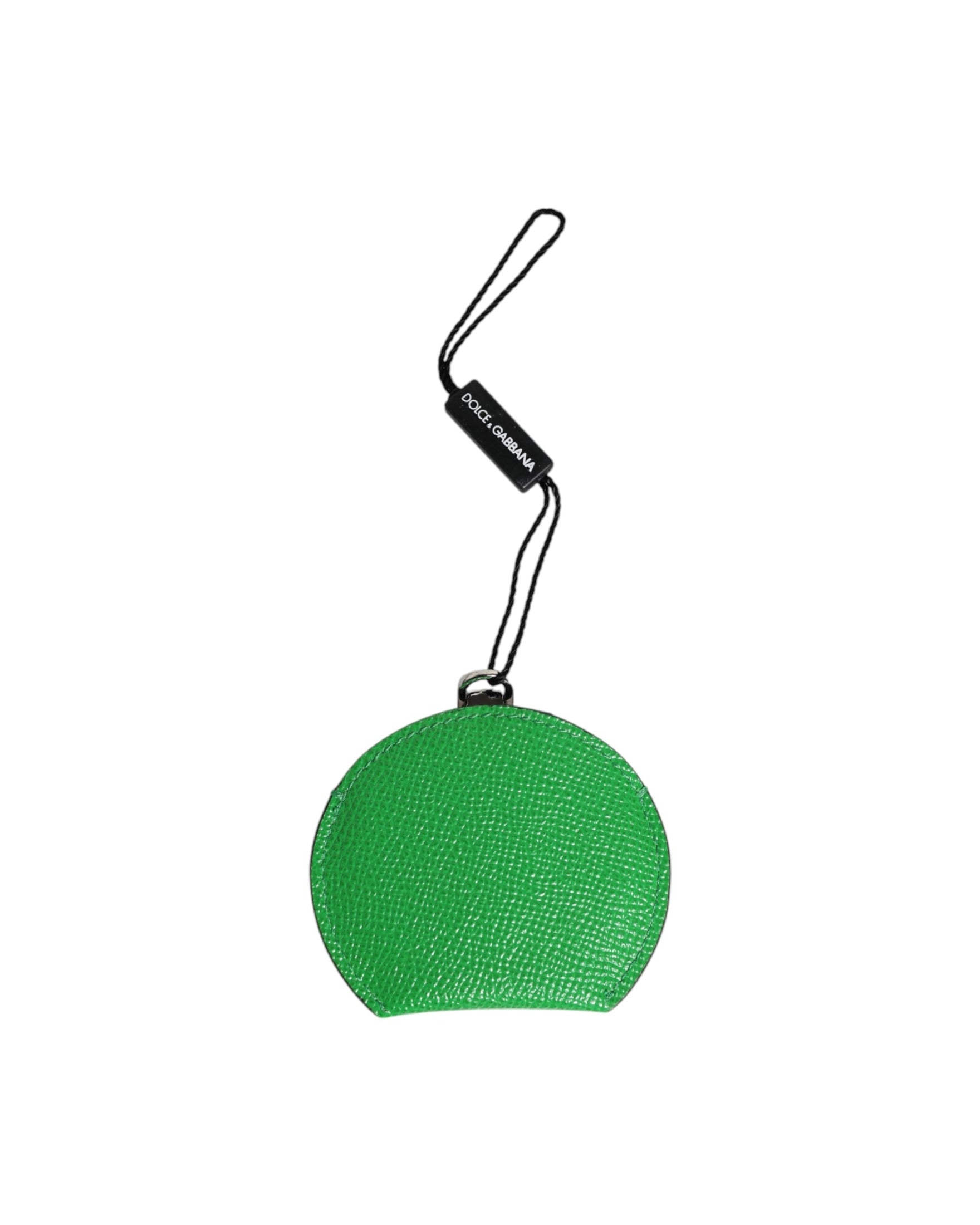 Dolce & Gabbana Green Leather Calfskin Round Logo Hand Mirror Holder Glam Steals